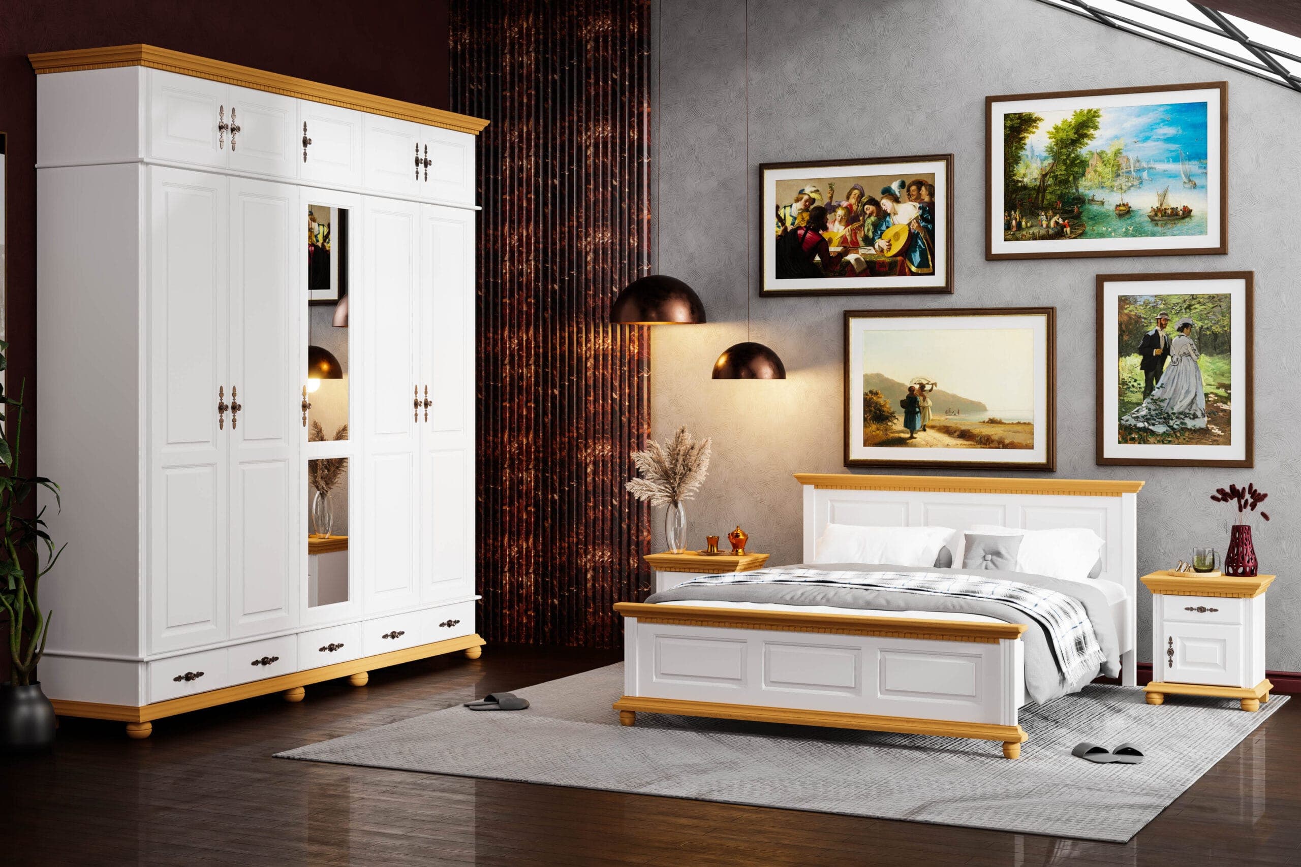 Ensemble de chambre à coucher en bois massif « Fjord 10 » comprenant un lit et une armoire