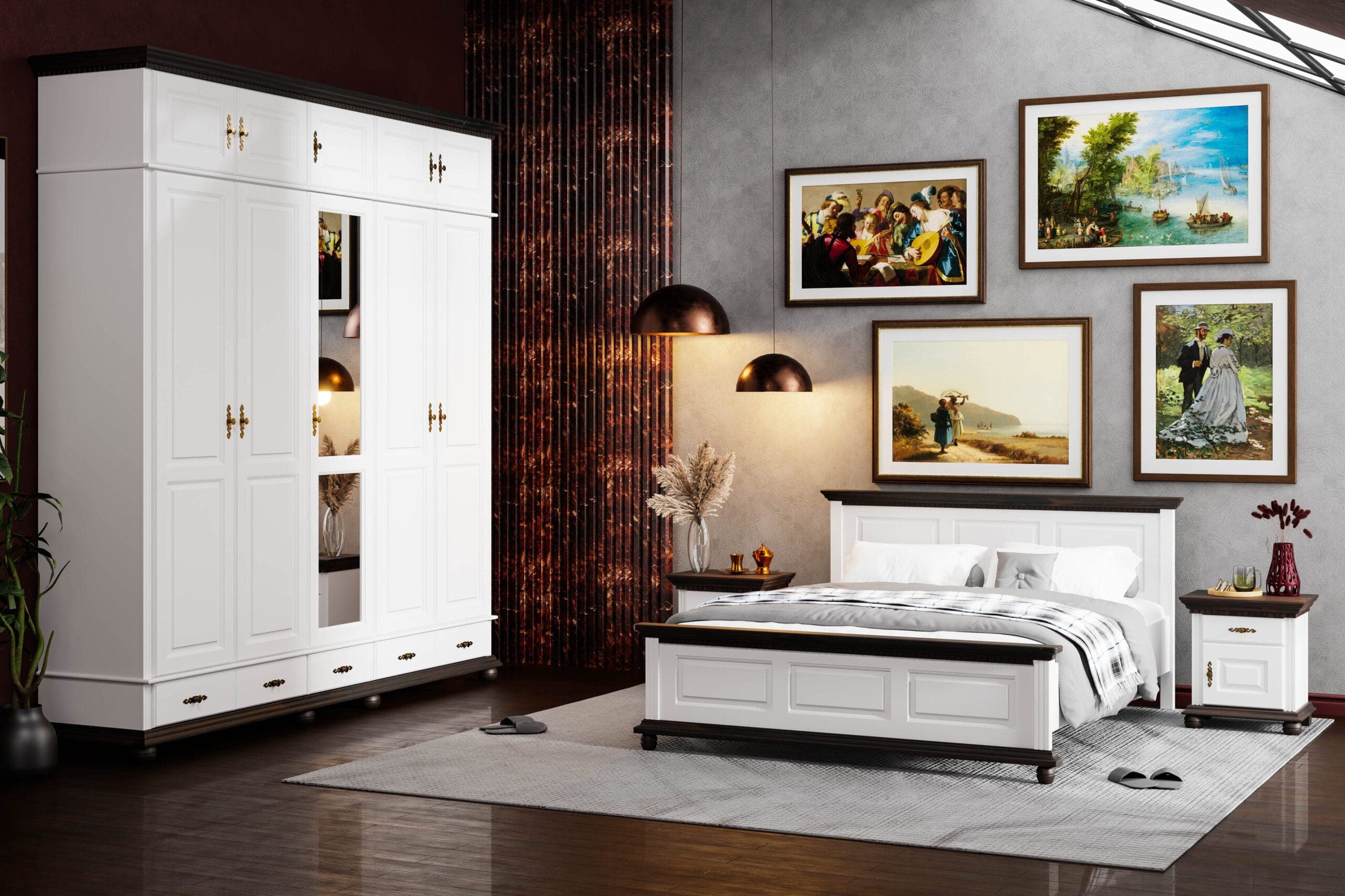 Ensemble de chambre à coucher en bois massif « Fjord 10 » comprenant un lit et une armoire