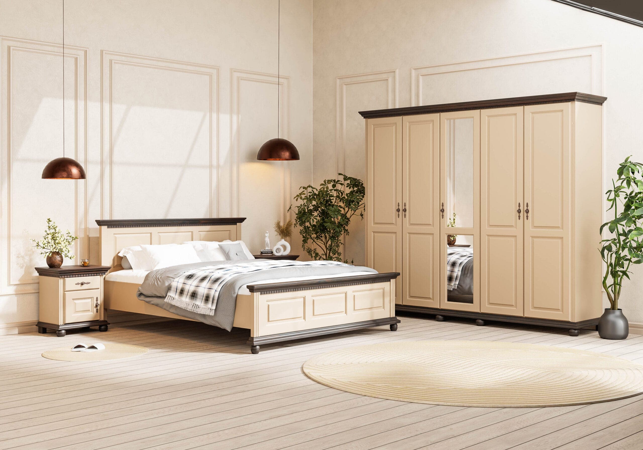 Ensemble de chambre « Fjord » en bois massif, couleur taupe