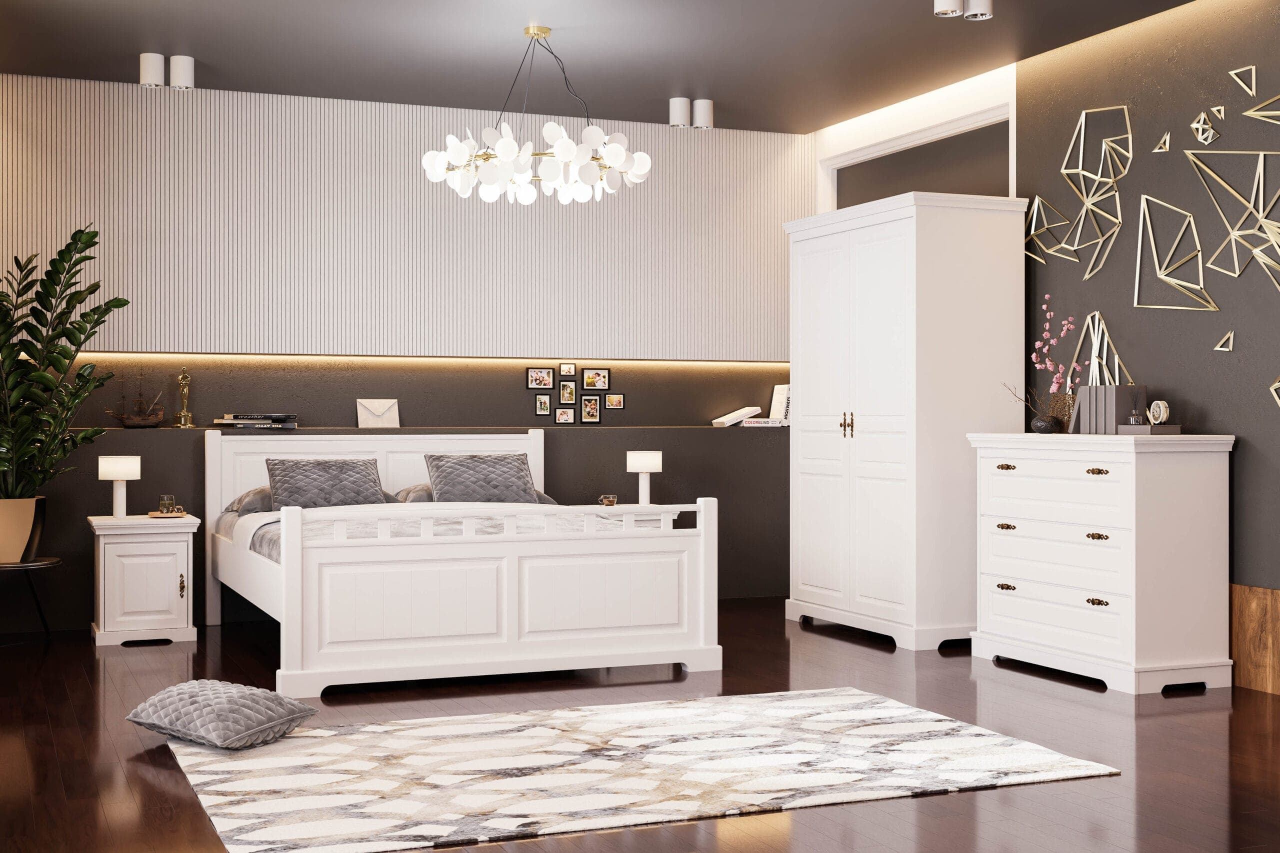 Chambre Linnea 2 – Ensemble en bois massif avec miroir