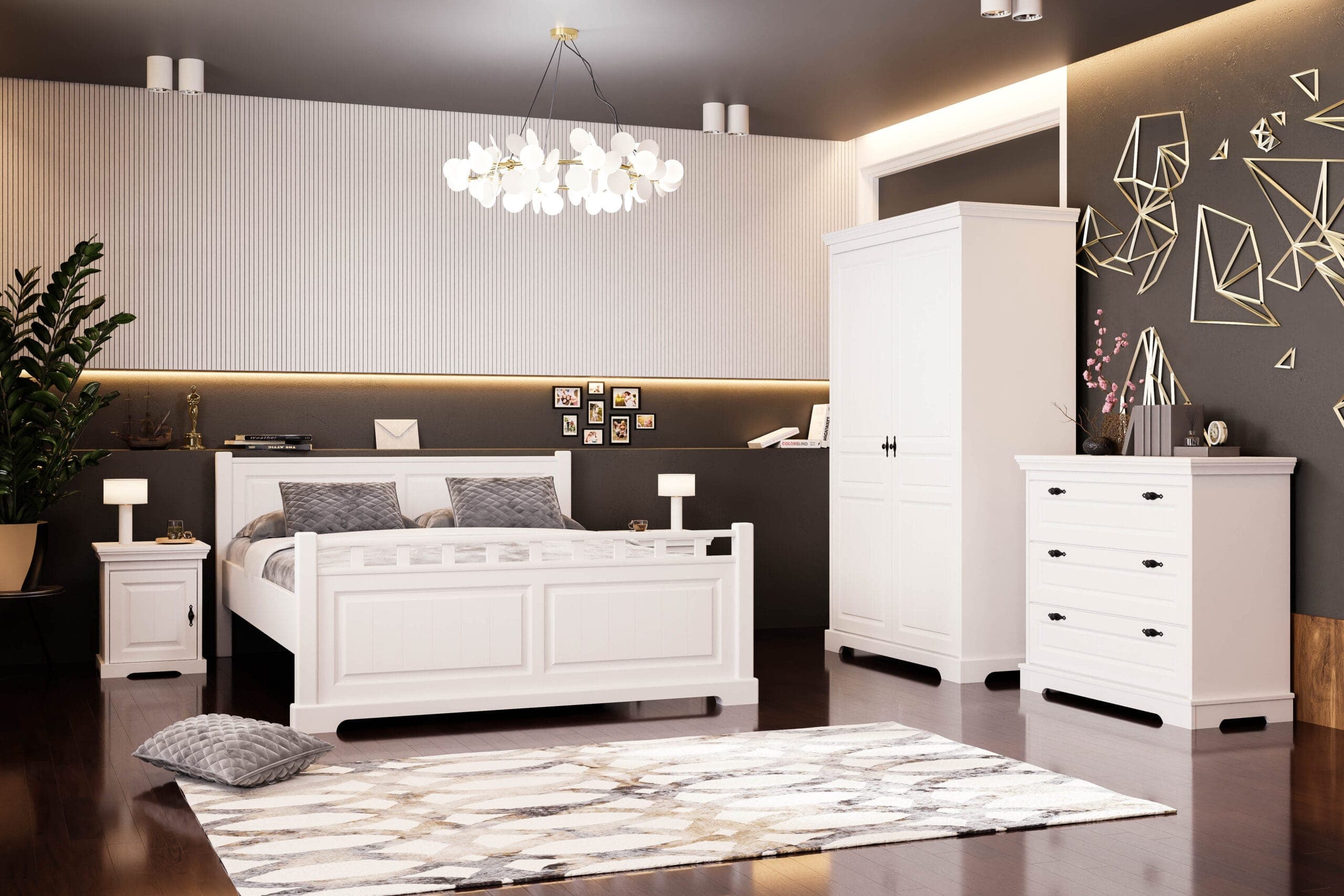 Chambre Linnea 2 – Ensemble en bois massif avec miroir