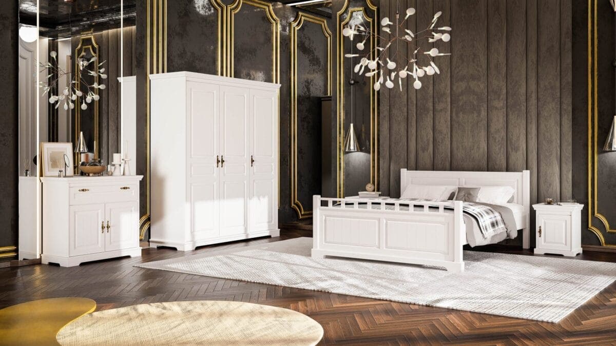 Chambre à coucher en bois massif « Linnea » avec lit et armoire