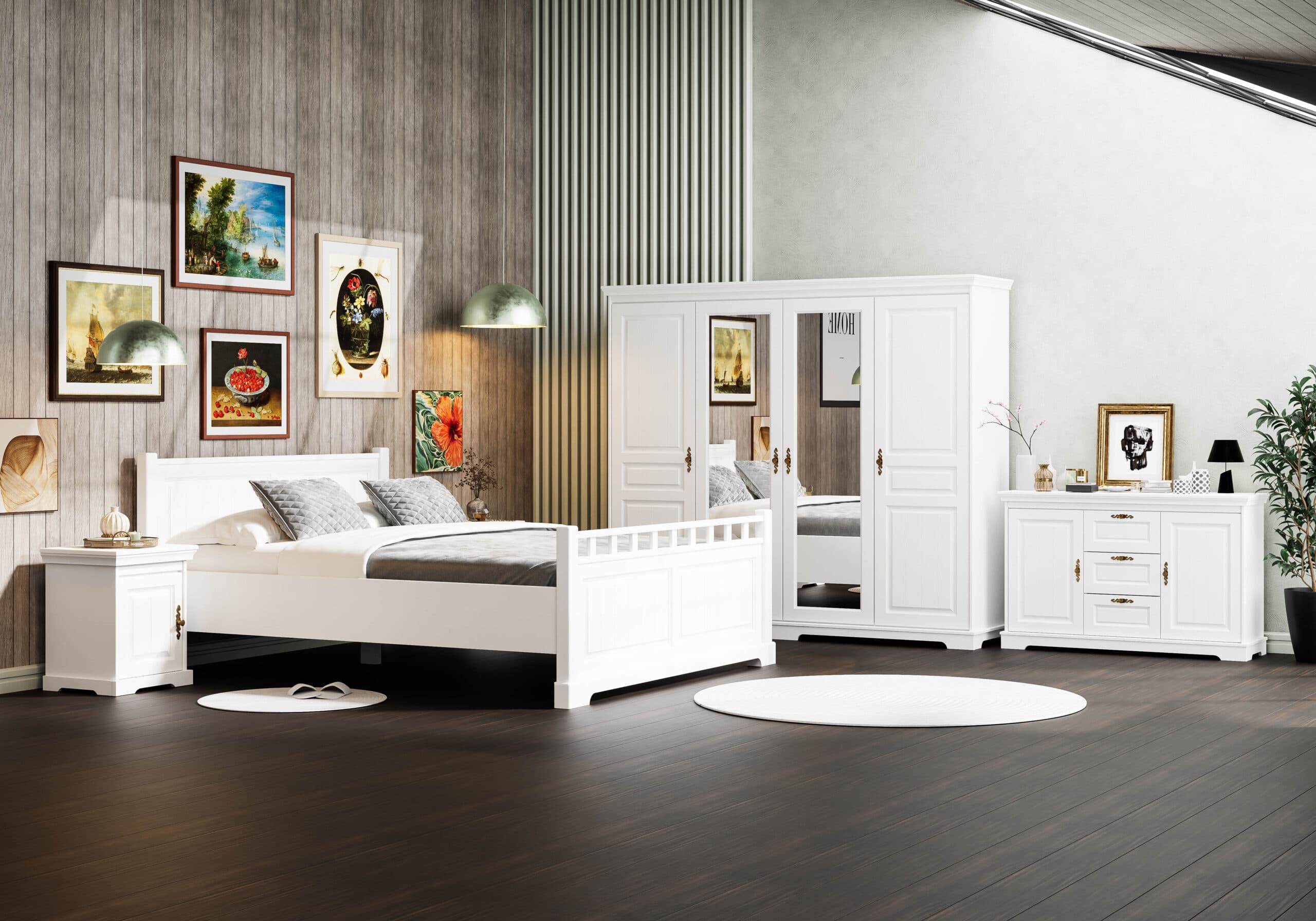 Chambre à coucher Linnea 6 en bois massif, avec ou sans miroir