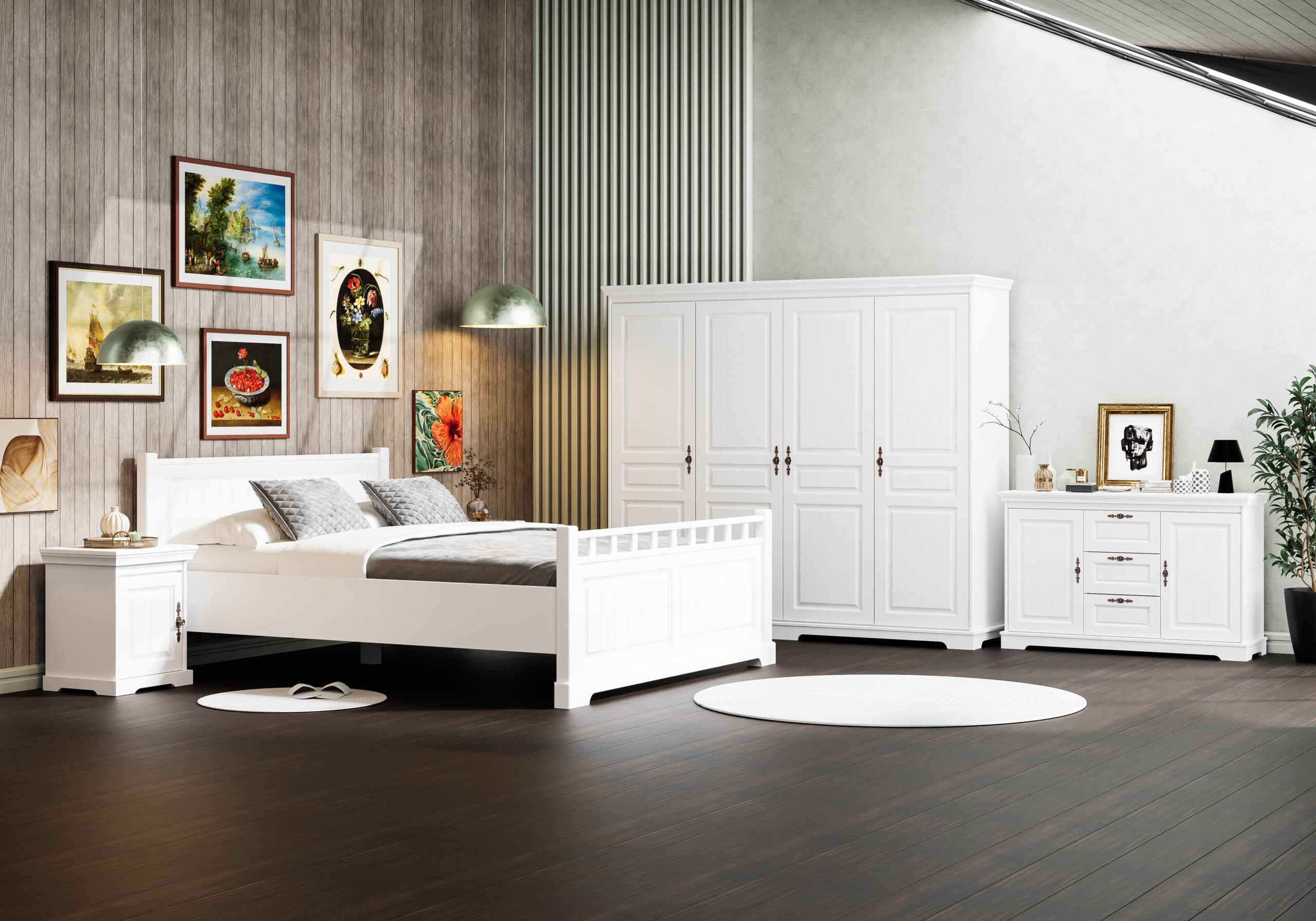 Chambre à coucher Linnea 6 en bois massif, avec ou sans miroir