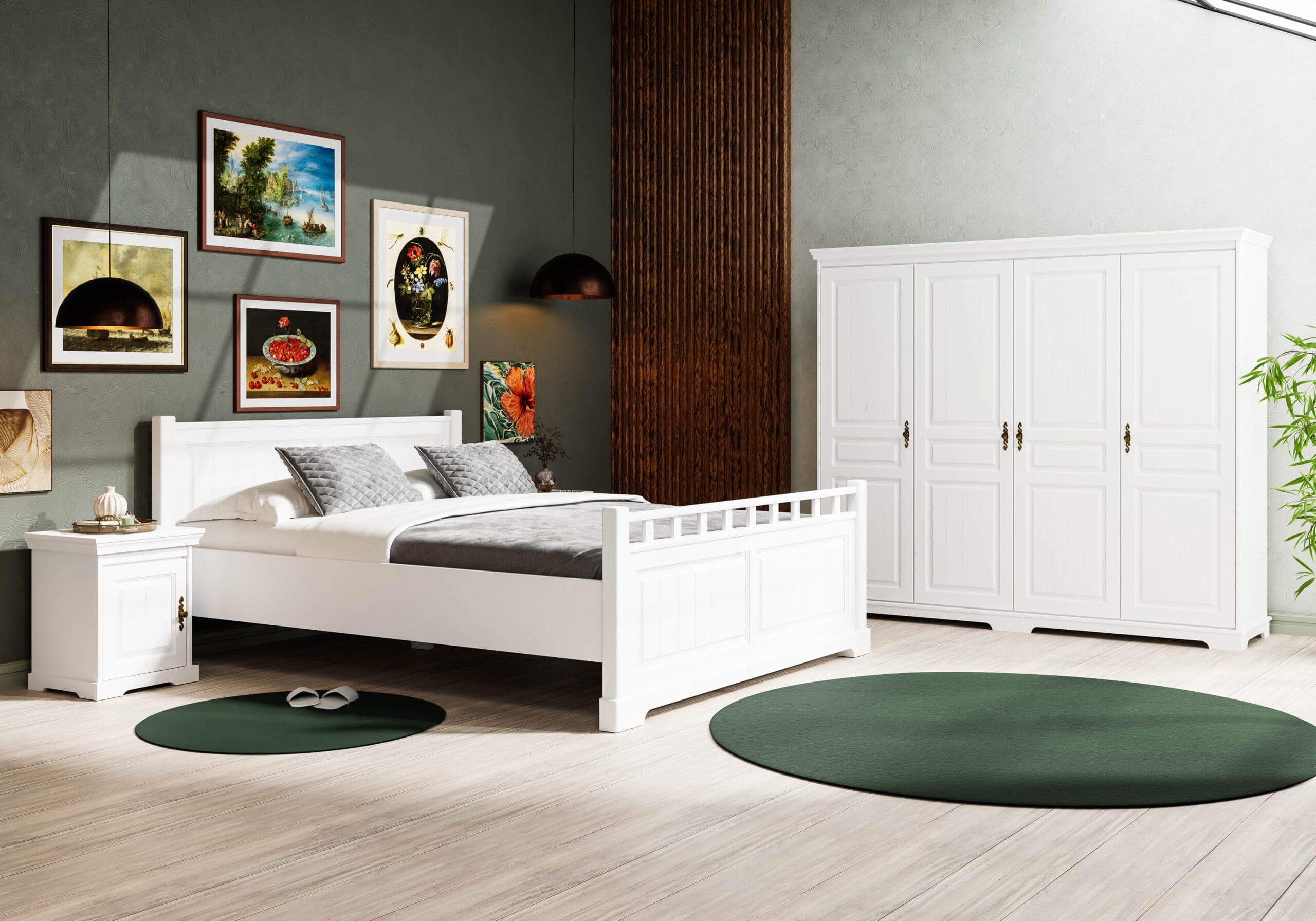 Ensemble de chambre « Linnea » en bois massif comprenant un lit et une armoire