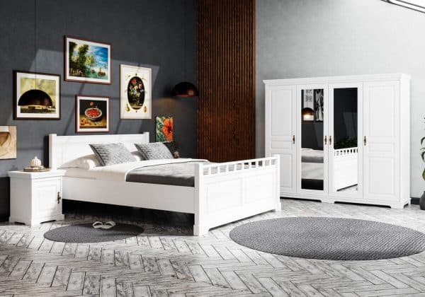 Ensemble de chambre « Linnea » en bois massif avec portes miroir