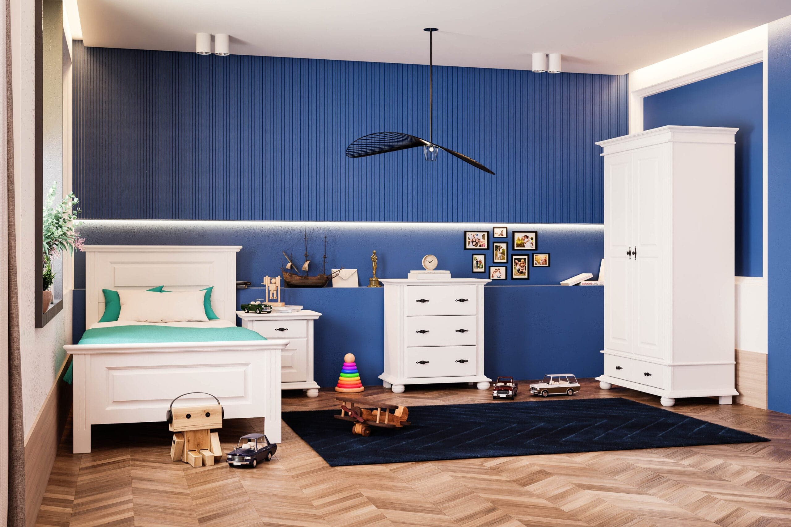 Chambre Nordby 3 – Ensemble de meubles en bois massif comprenant un lit et une armoire
