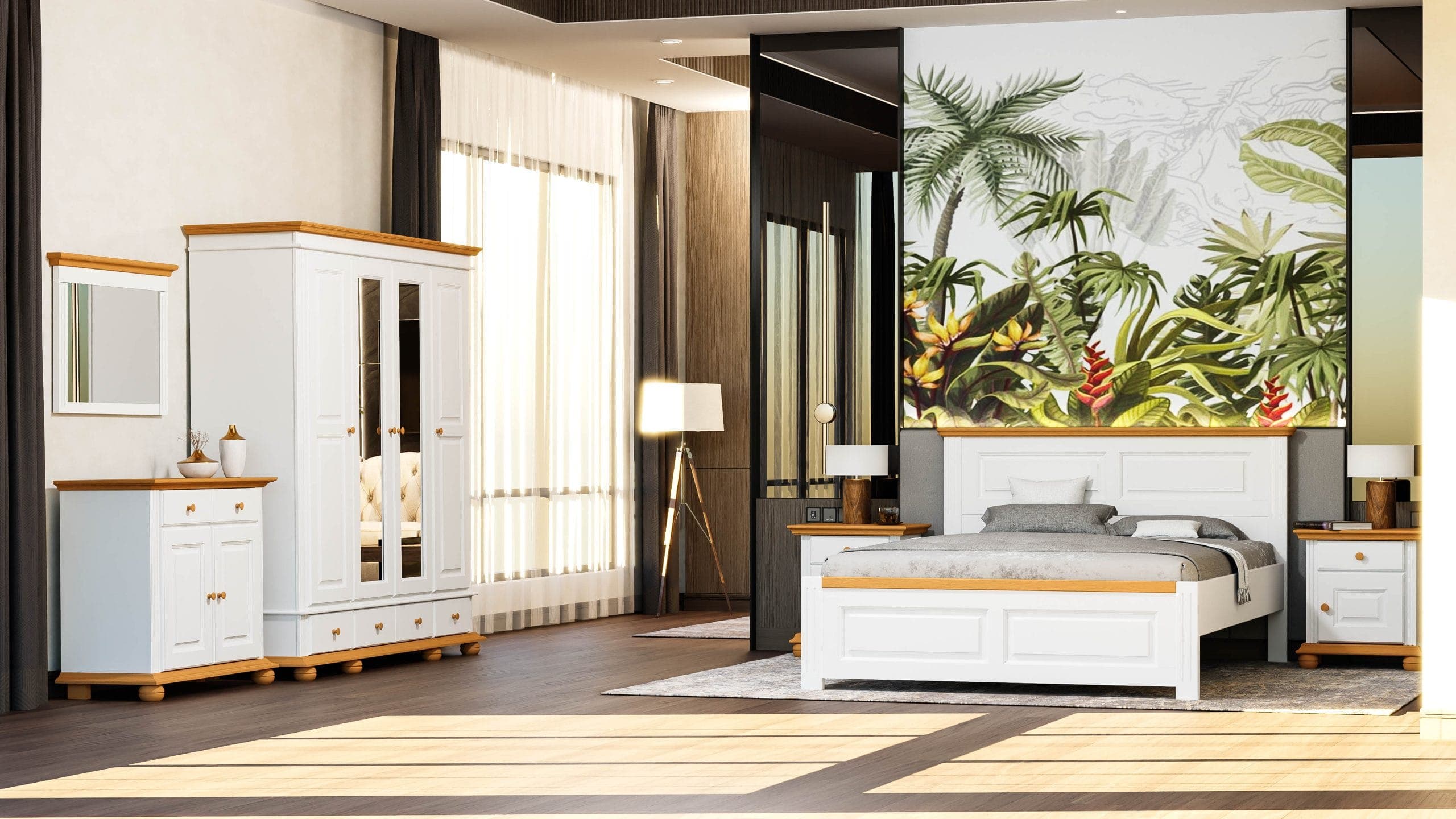 Chambre à coucher en bois massif « Nordby 6 » avec lit et armoire