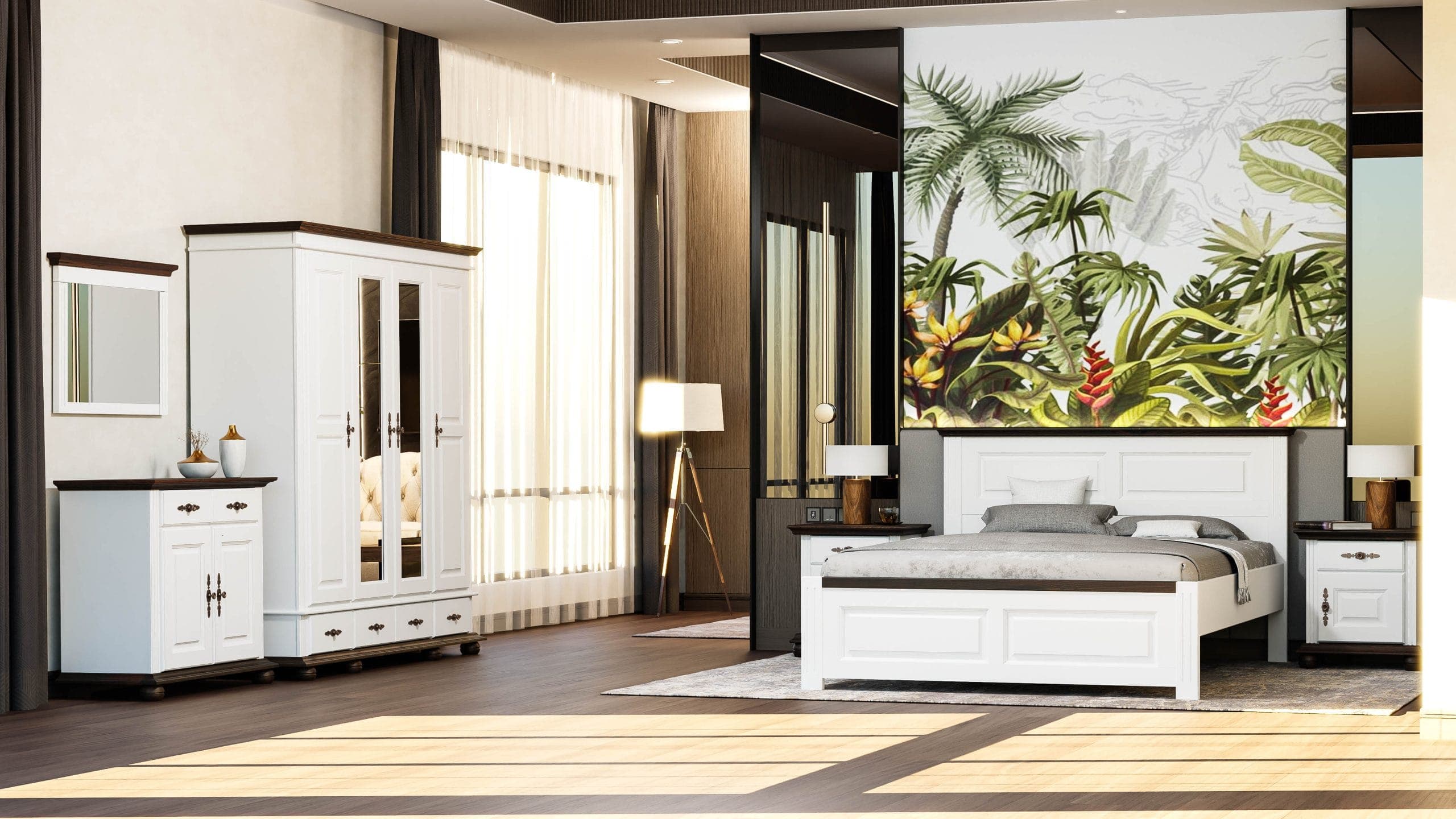 Chambre à coucher en bois massif « Nordby 6 » avec lit et armoire
