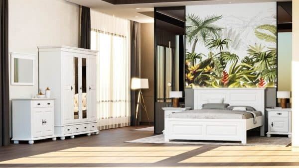 Chambre à coucher en bois massif « Nordby 6 » avec lit et armoire