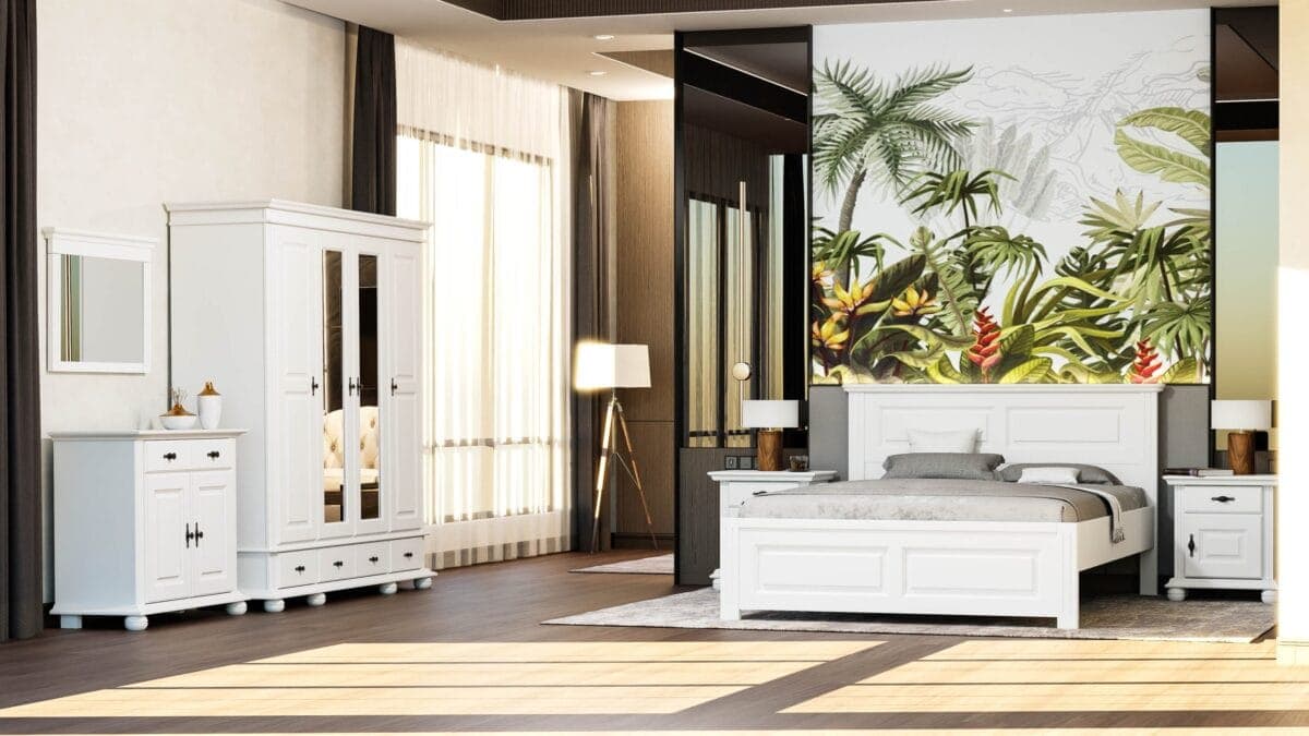 Chambre à coucher en bois massif « Nordby 6 » avec lit et armoire