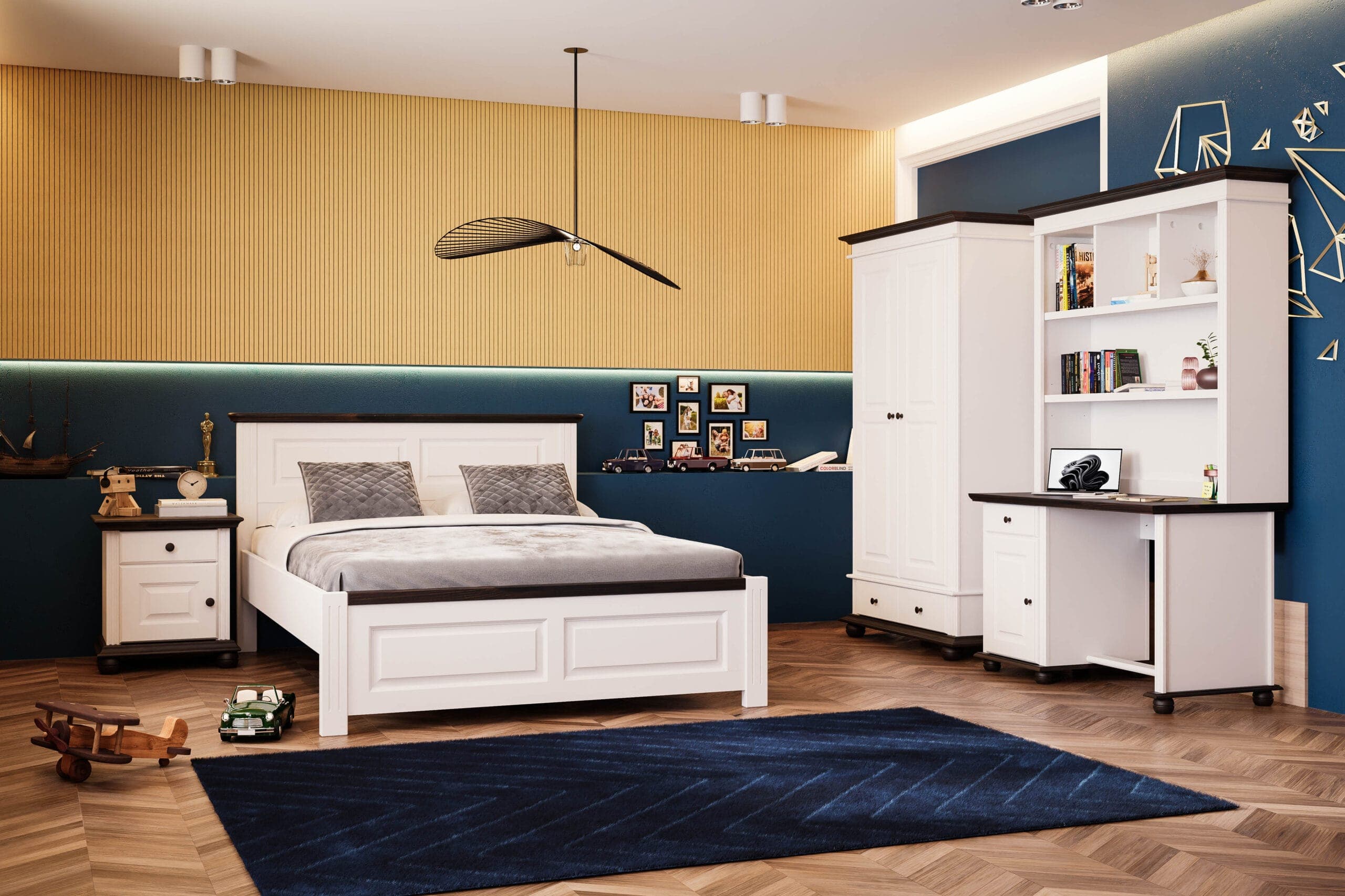 Chambre à coucher Nordby en bois massif avec lit et armoire