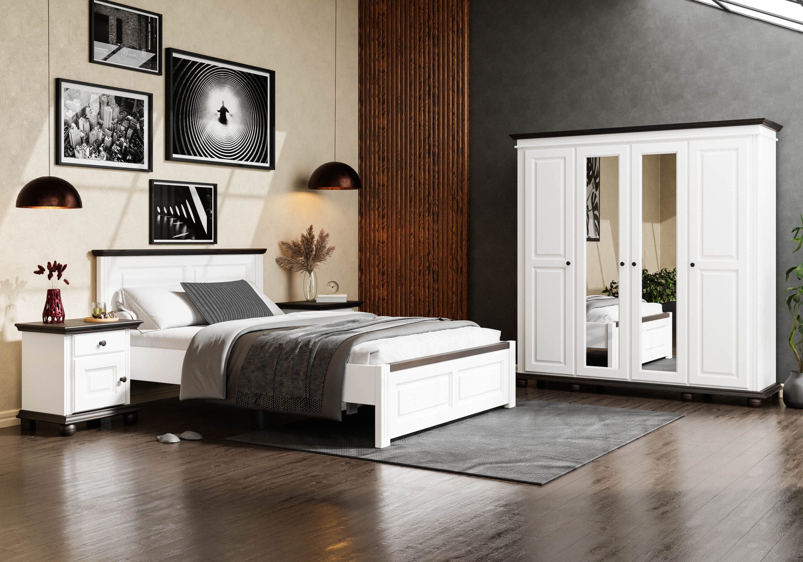 Chambre à coucher en bois massif « Nordby » avec lit et armoire