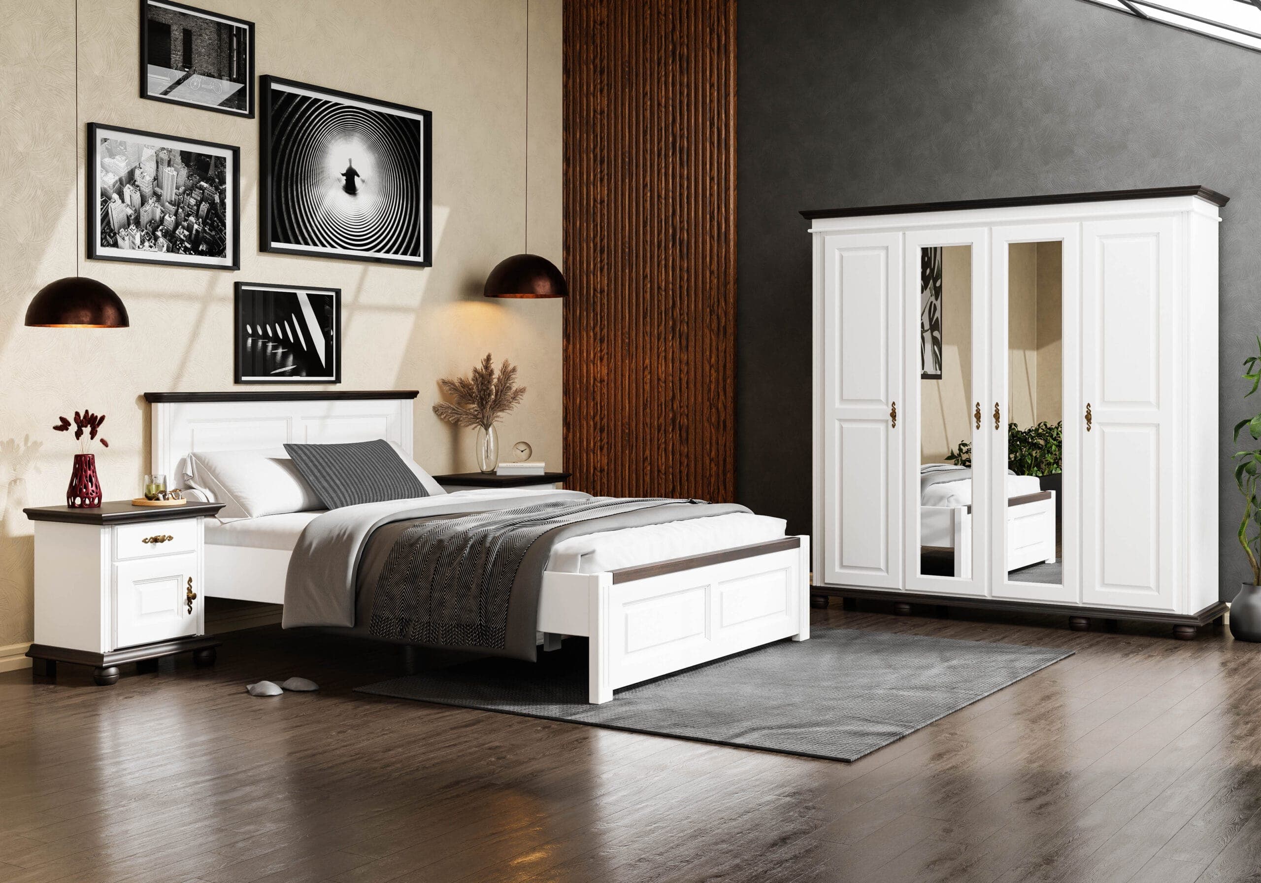 Chambre à coucher en bois massif « Nordby » avec lit et armoire