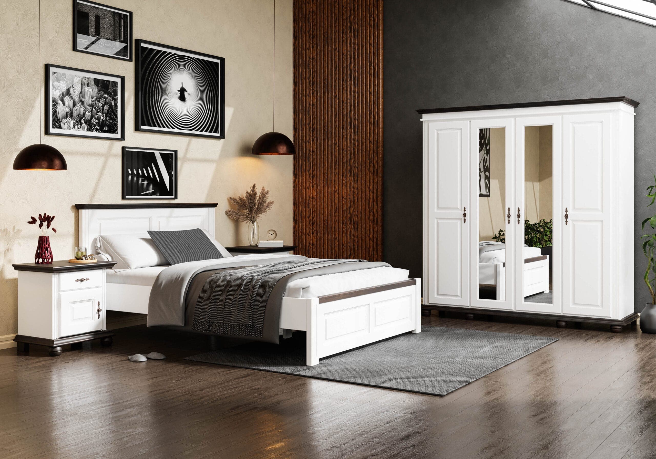 Chambre à coucher en bois massif « Nordby » avec lit et armoire