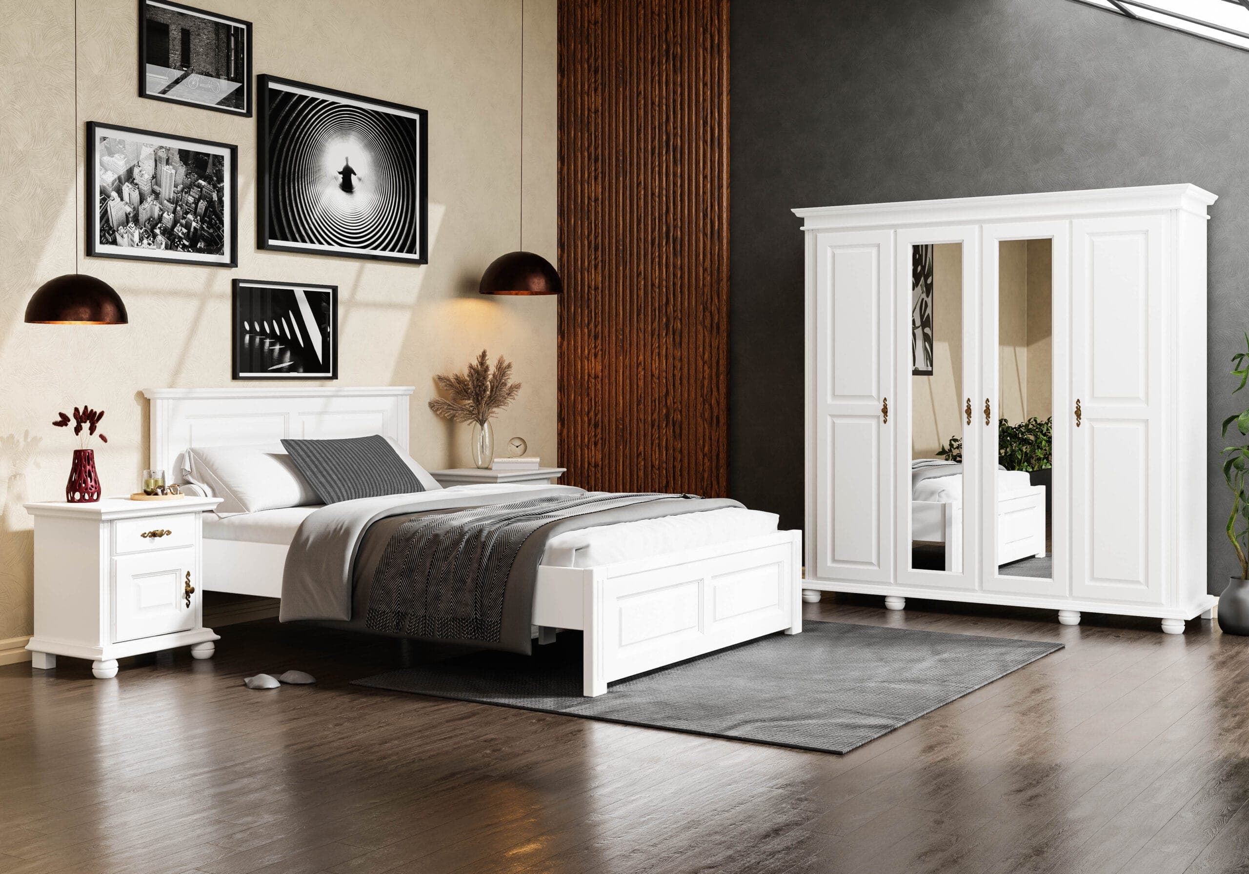 Chambre à coucher en bois massif « Nordby » avec lit et armoire
