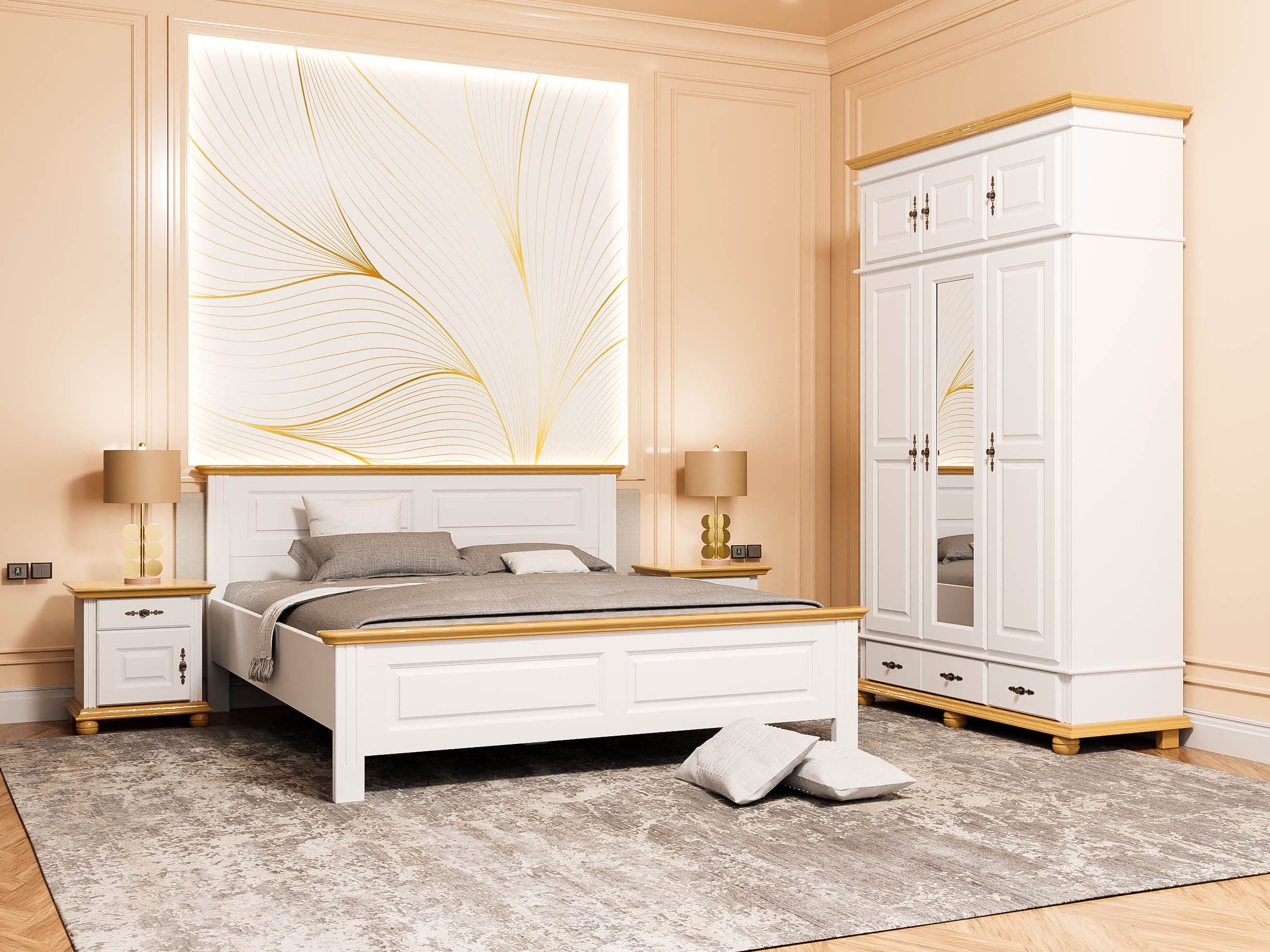 Ensemble de chambre à coucher Nordby à 8 éléments en bois massif avec lit 140/200