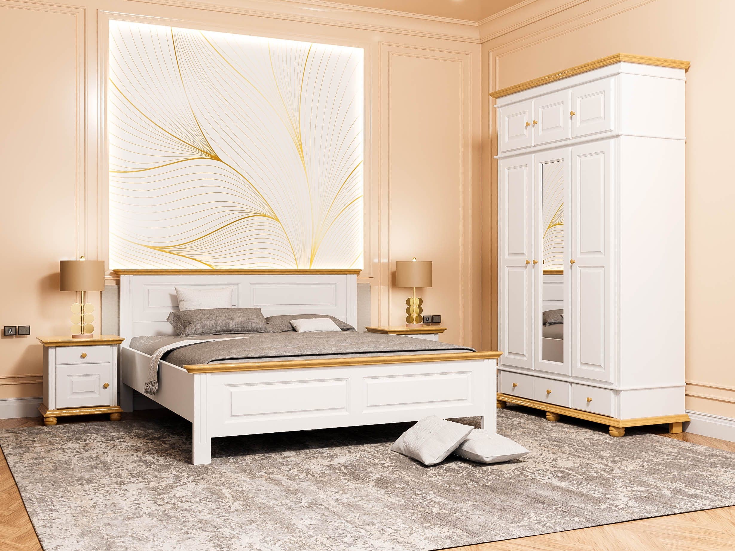Ensemble de chambre à coucher Nordby à 8 éléments en bois massif avec lit 140/200