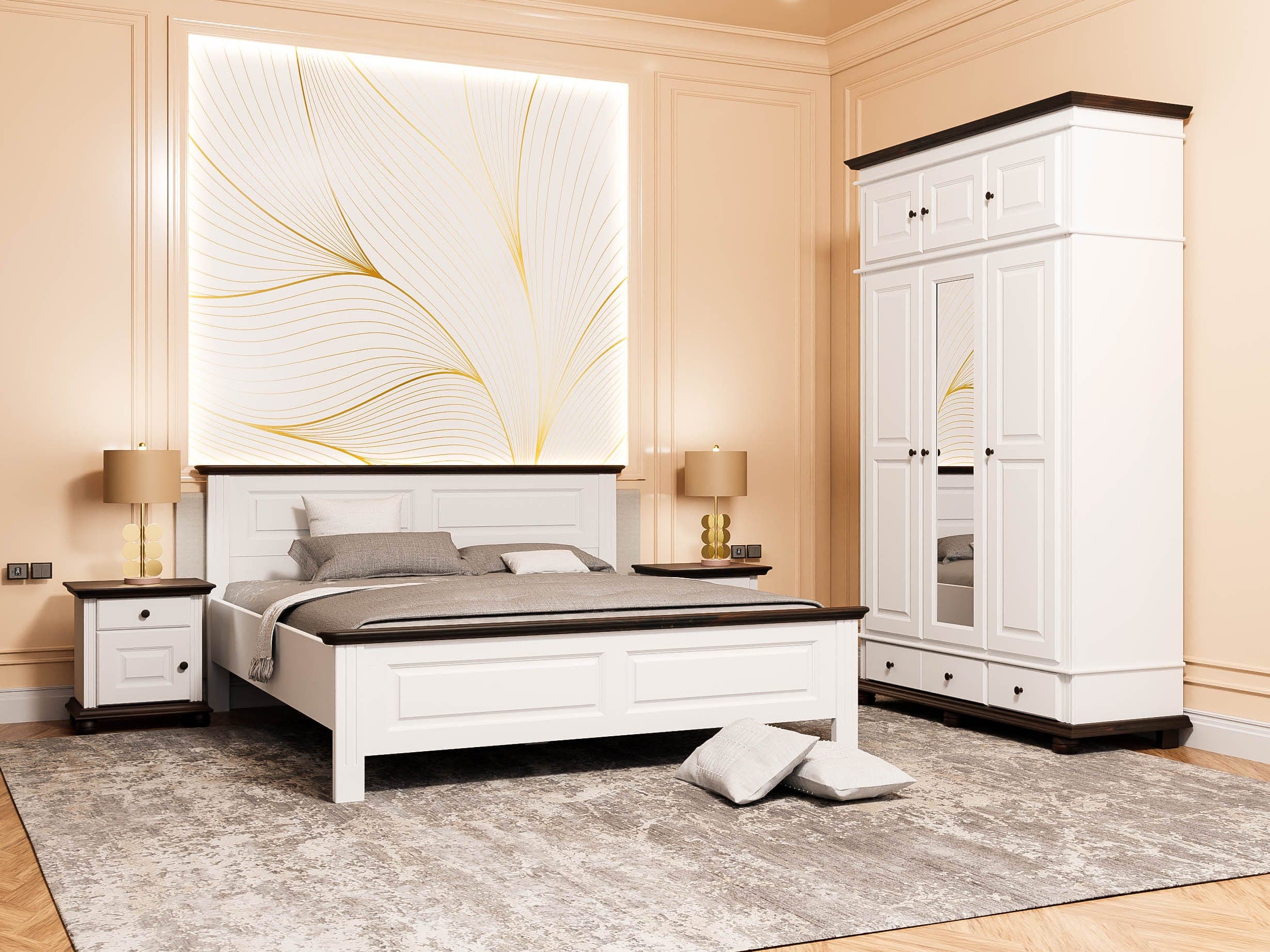 Ensemble de chambre à coucher Nordby à 8 éléments en bois massif avec lit 140/200