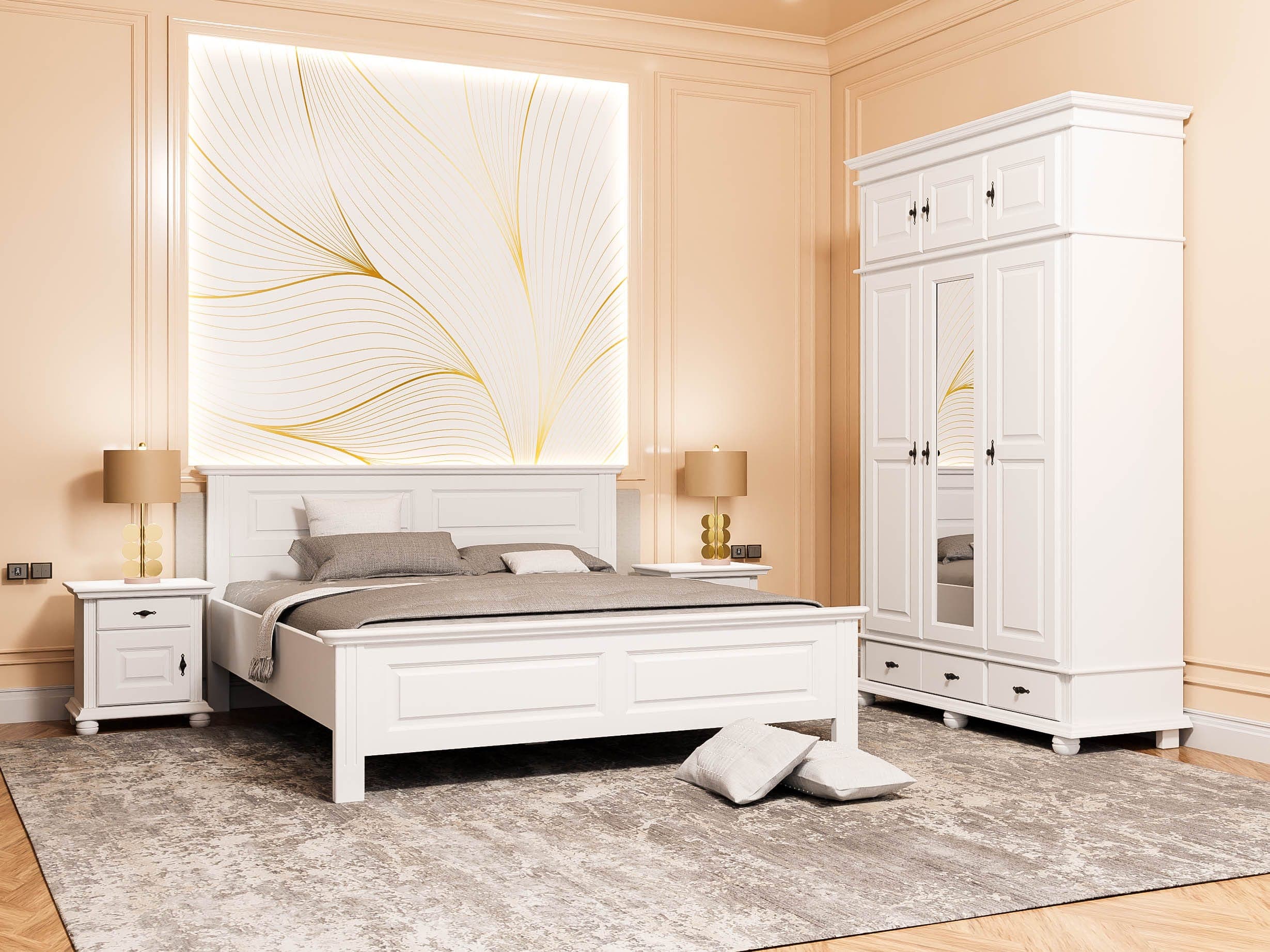 Ensemble de chambre à coucher Nordby à 8 éléments en bois massif avec lit 140/200