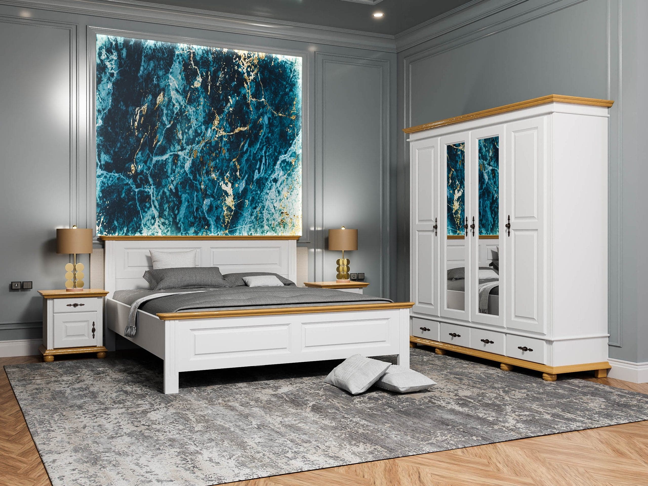 Ensemble de chambre à coucher Nordby à 9 éléments en bois massif avec lit 160/200
