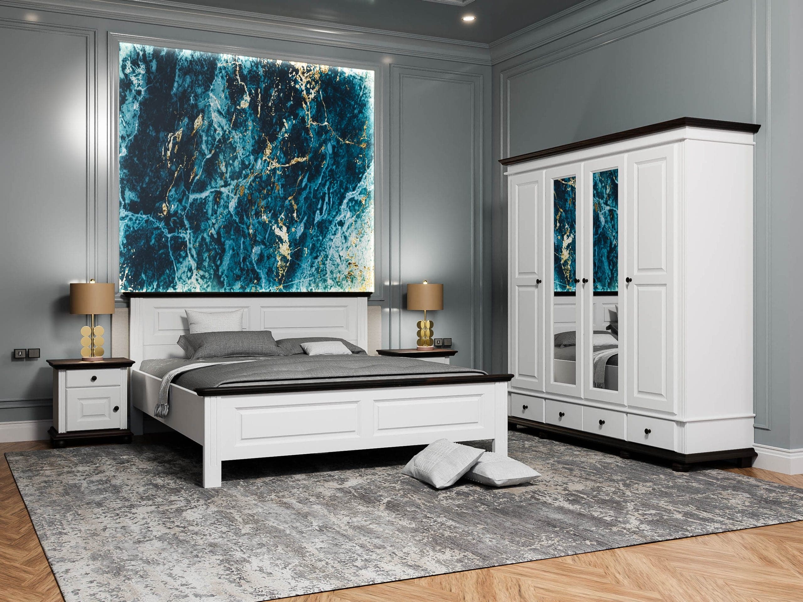 Ensemble de chambre à coucher Nordby à 9 éléments en bois massif avec lit 160/200