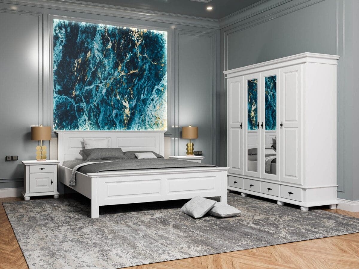 Ensemble de chambre à coucher Nordby à 9 éléments en bois massif avec lit 160/200