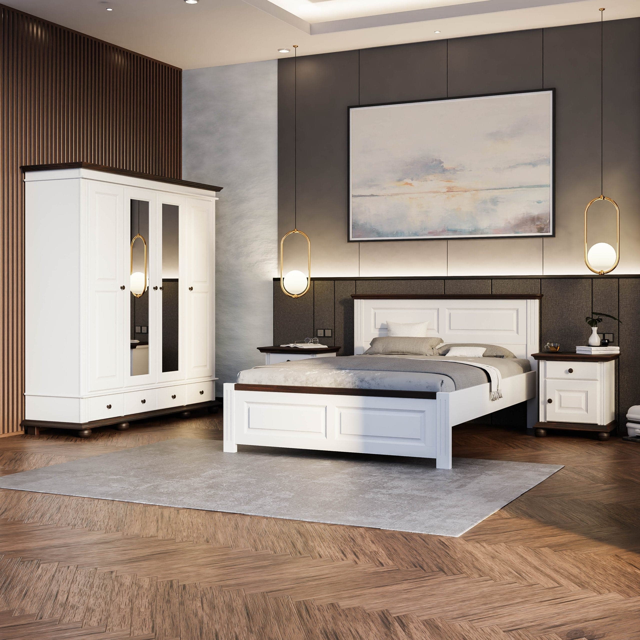 Ensemble de chambre Nordby 7 en bois massif avec lit