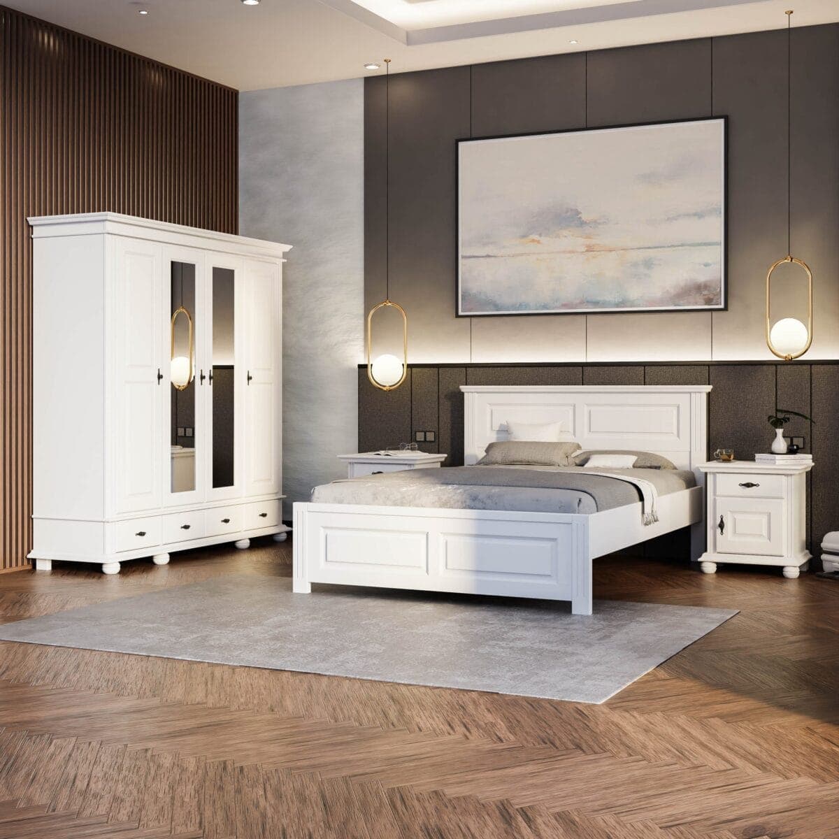 Ensemble de chambre Nordby 7 en bois massif avec lit