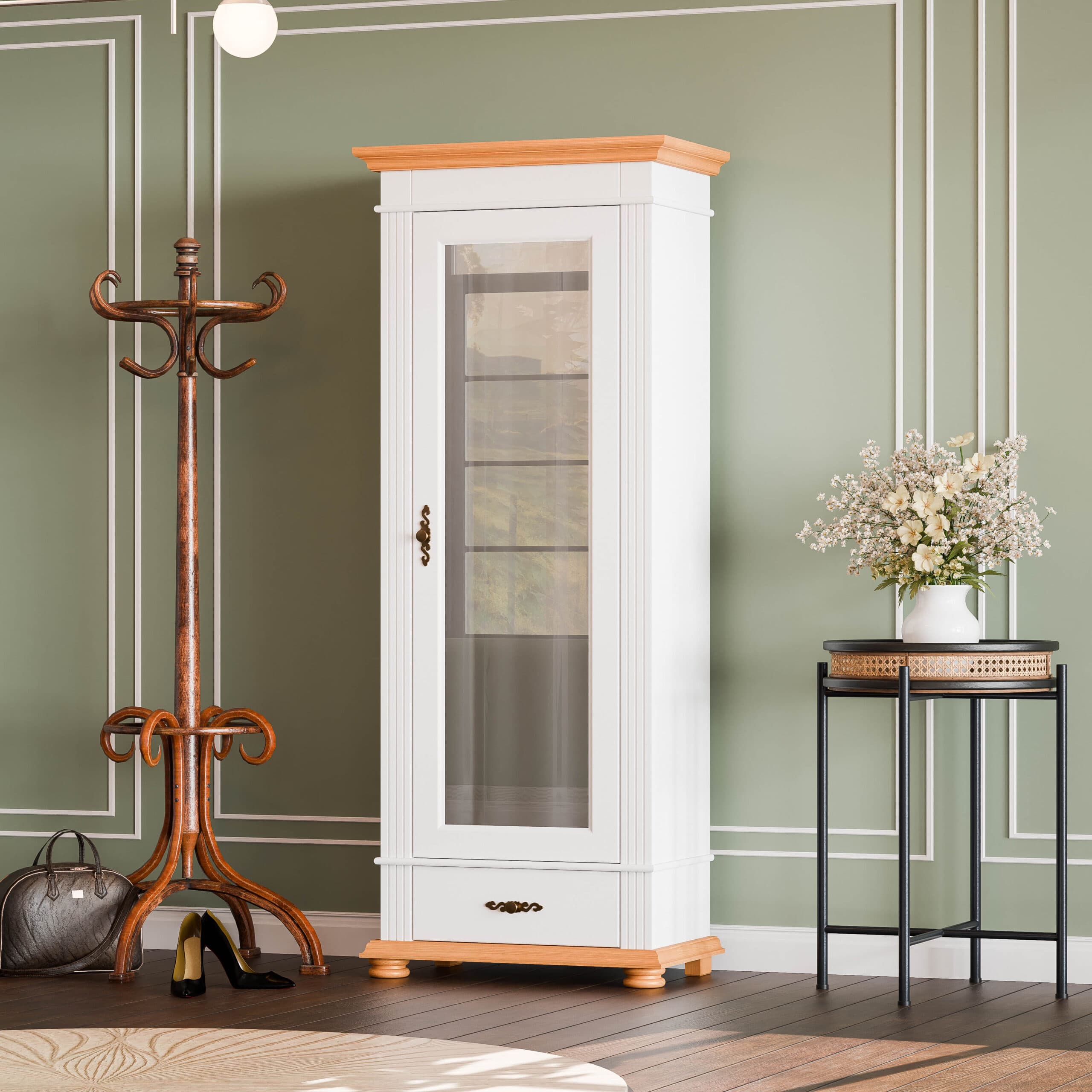 Armoire de toilette à miroir Skagen à 1 porte, en bois massif