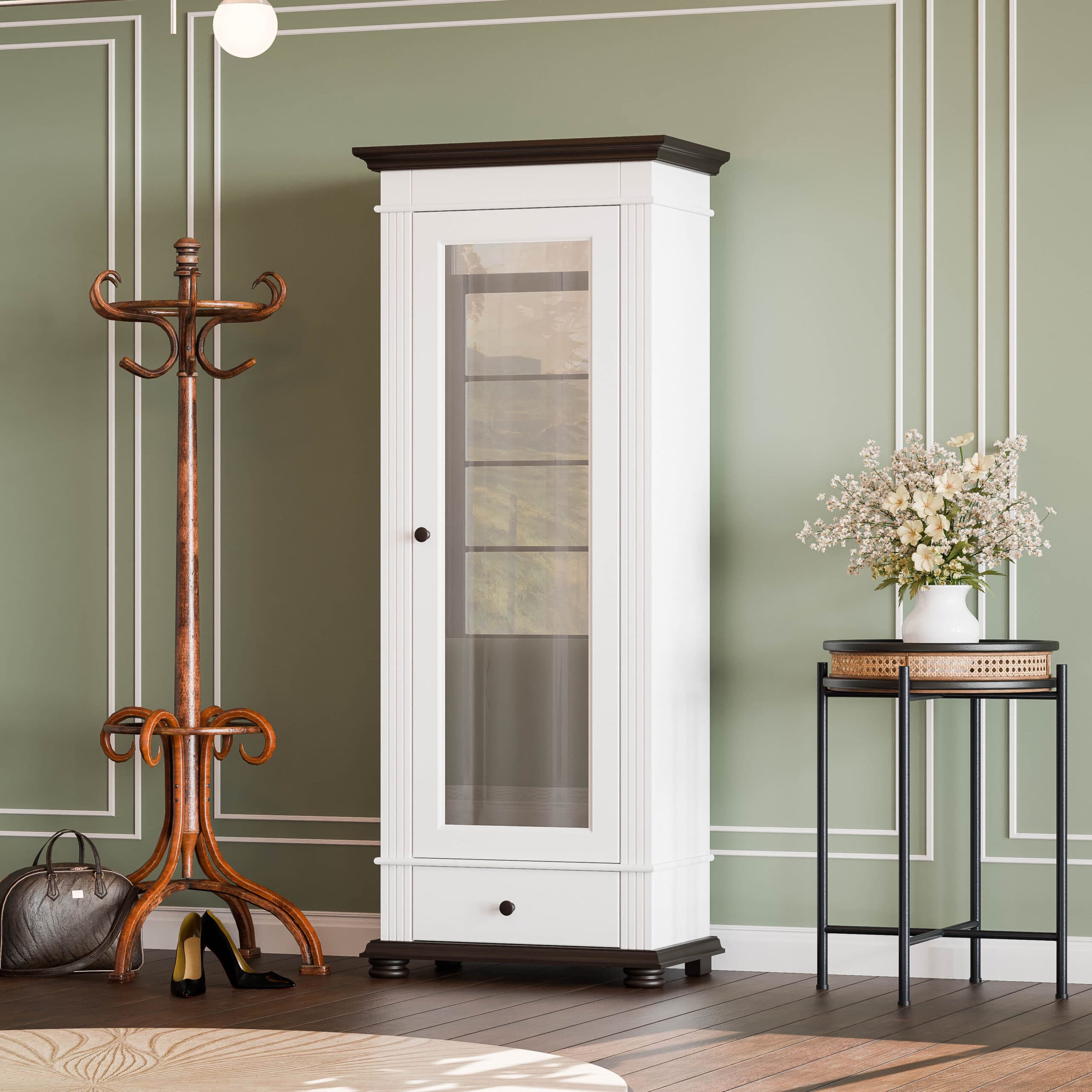 Armoire de toilette à miroir Skagen à 1 porte, en bois massif
