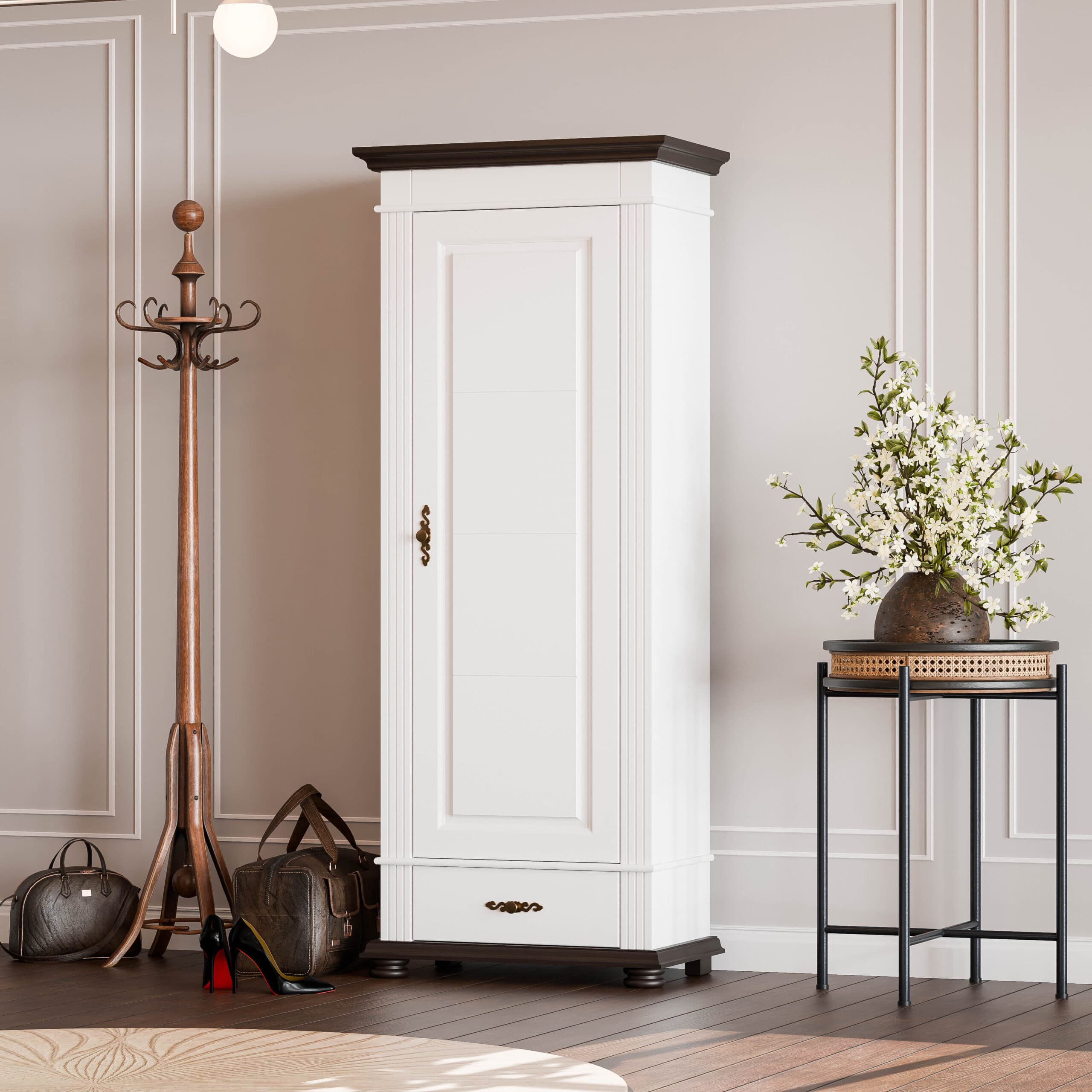 Armoire Skagen à 1 porte en bois massif avec panneau de façade