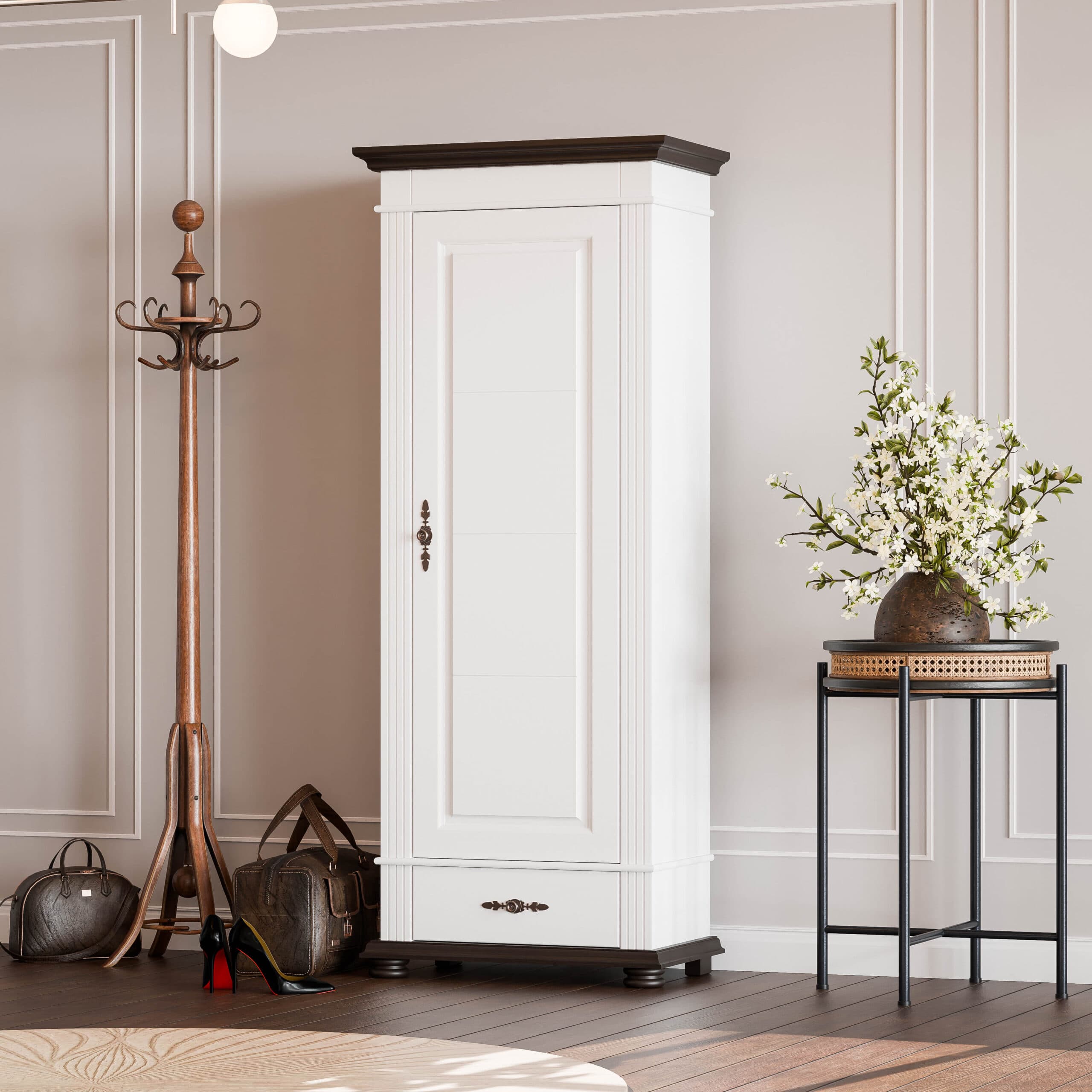 Armoire Skagen à 1 porte en bois massif avec panneau de façade