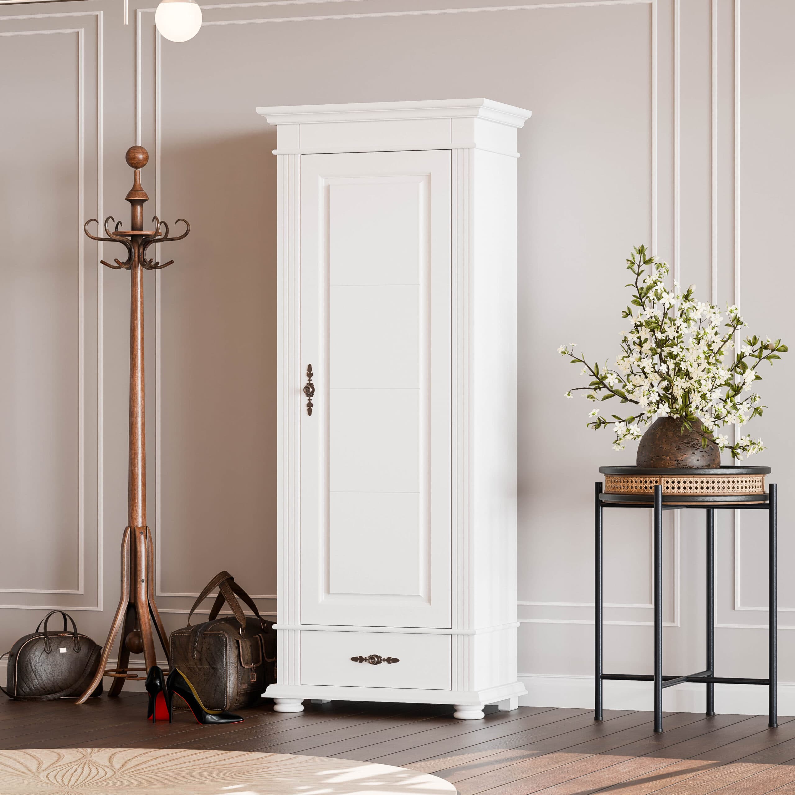 Armoire Skagen à 1 porte en bois massif avec panneau de façade