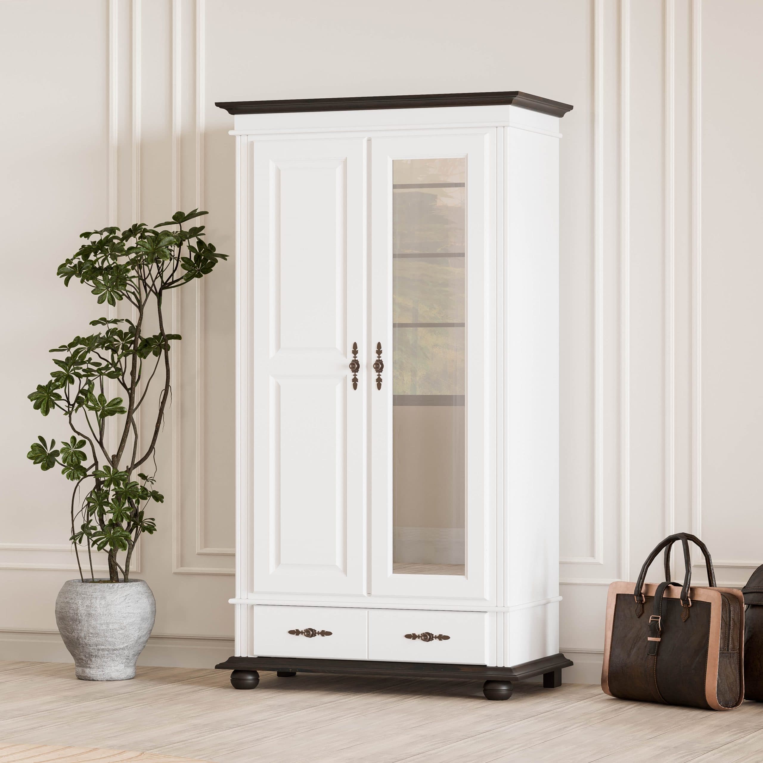 Armoire en bois massif Nordby à 2 portes et miroir