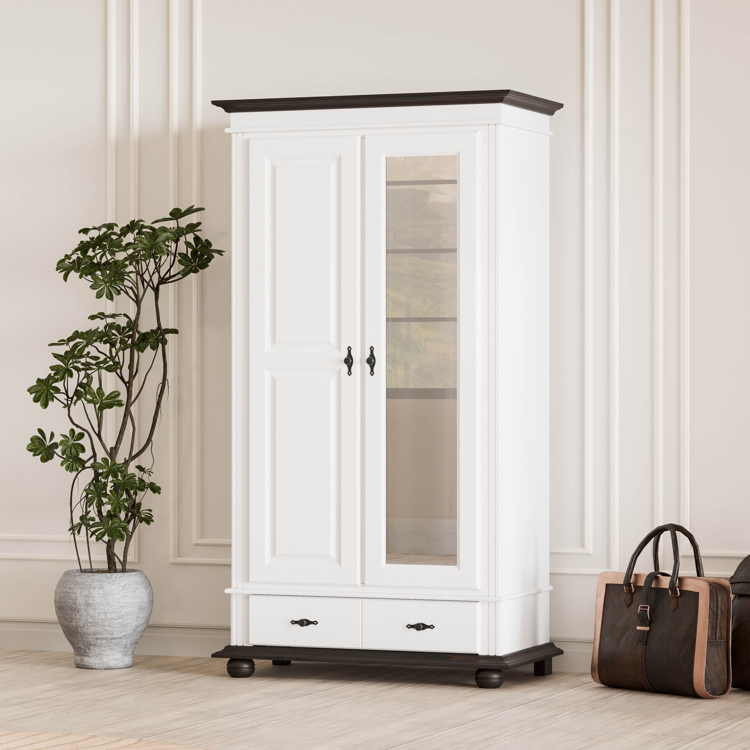 Armoire en bois massif Nordby à 2 portes et miroir