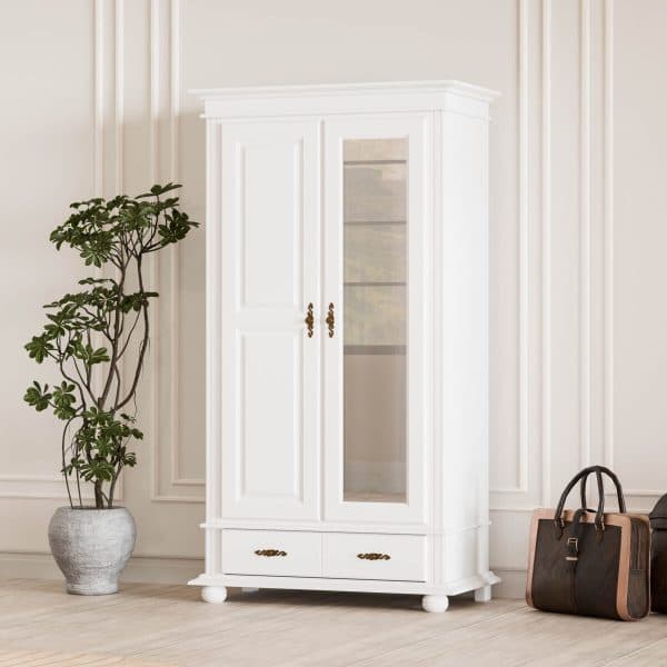 Armoire en bois massif Nordby à 2 portes et miroir