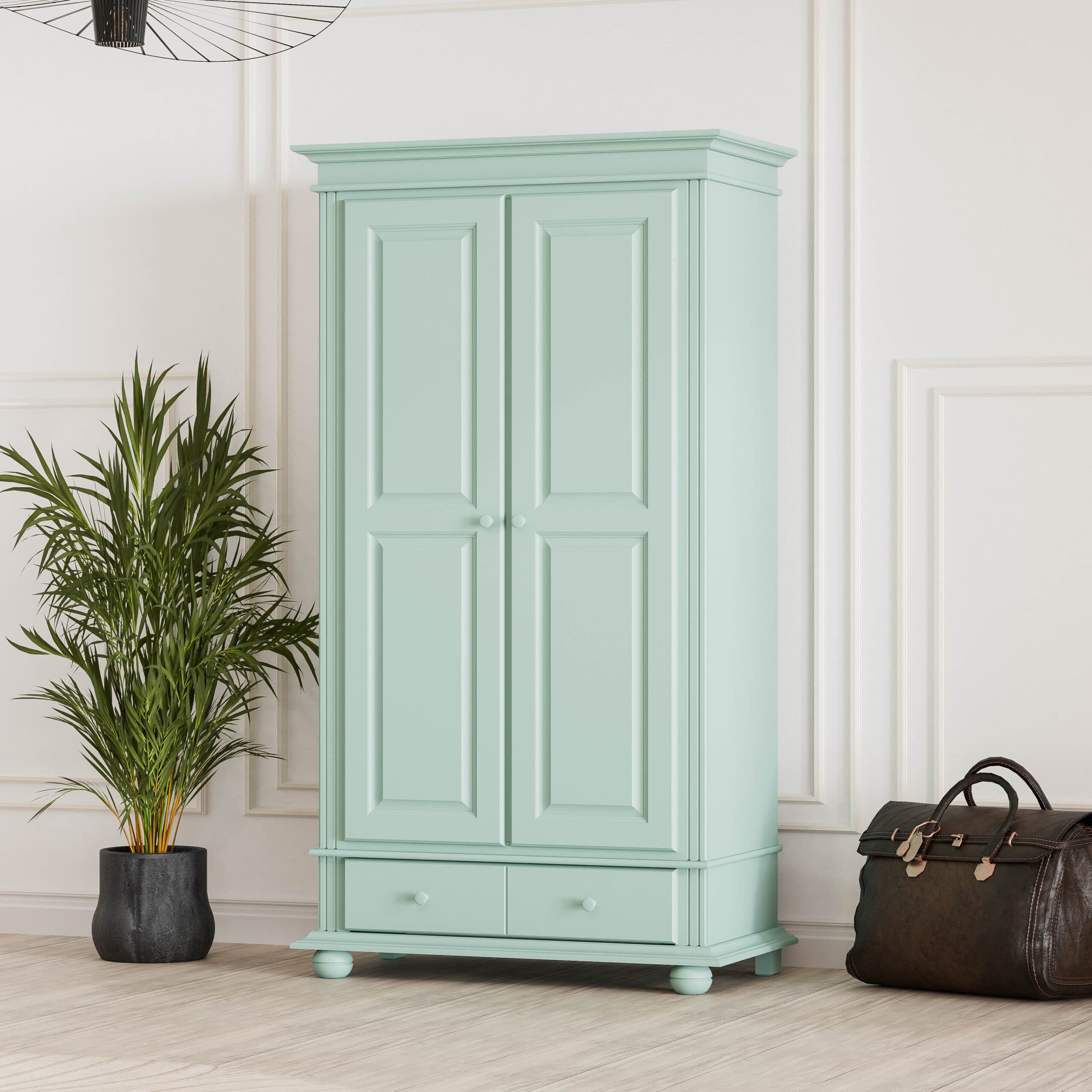 Armoire en bois massif Nordby, 2 portes, turquoise pastel, 110 cm