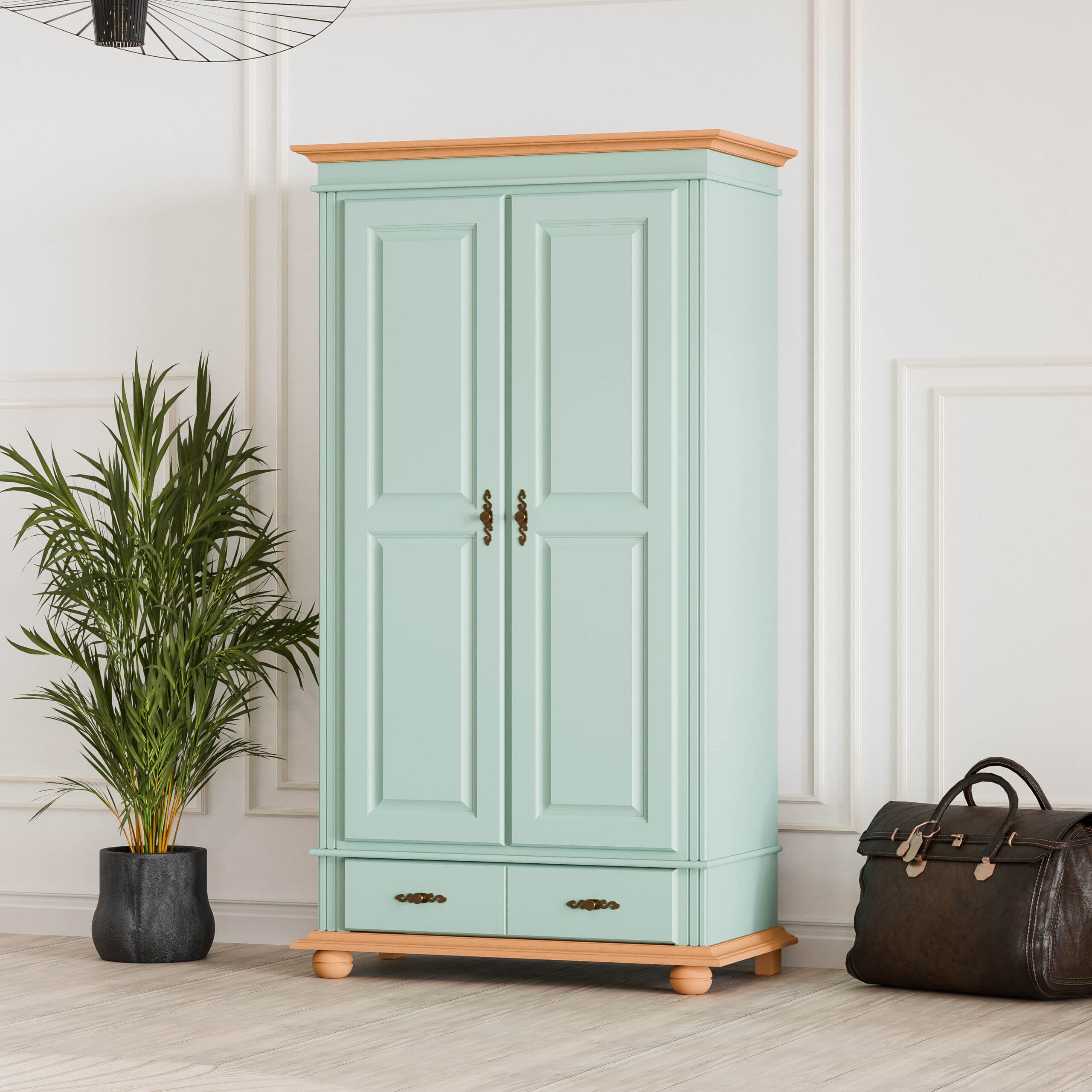 Armoire en bois massif Nordby, 2 portes, turquoise pastel, 110 cm