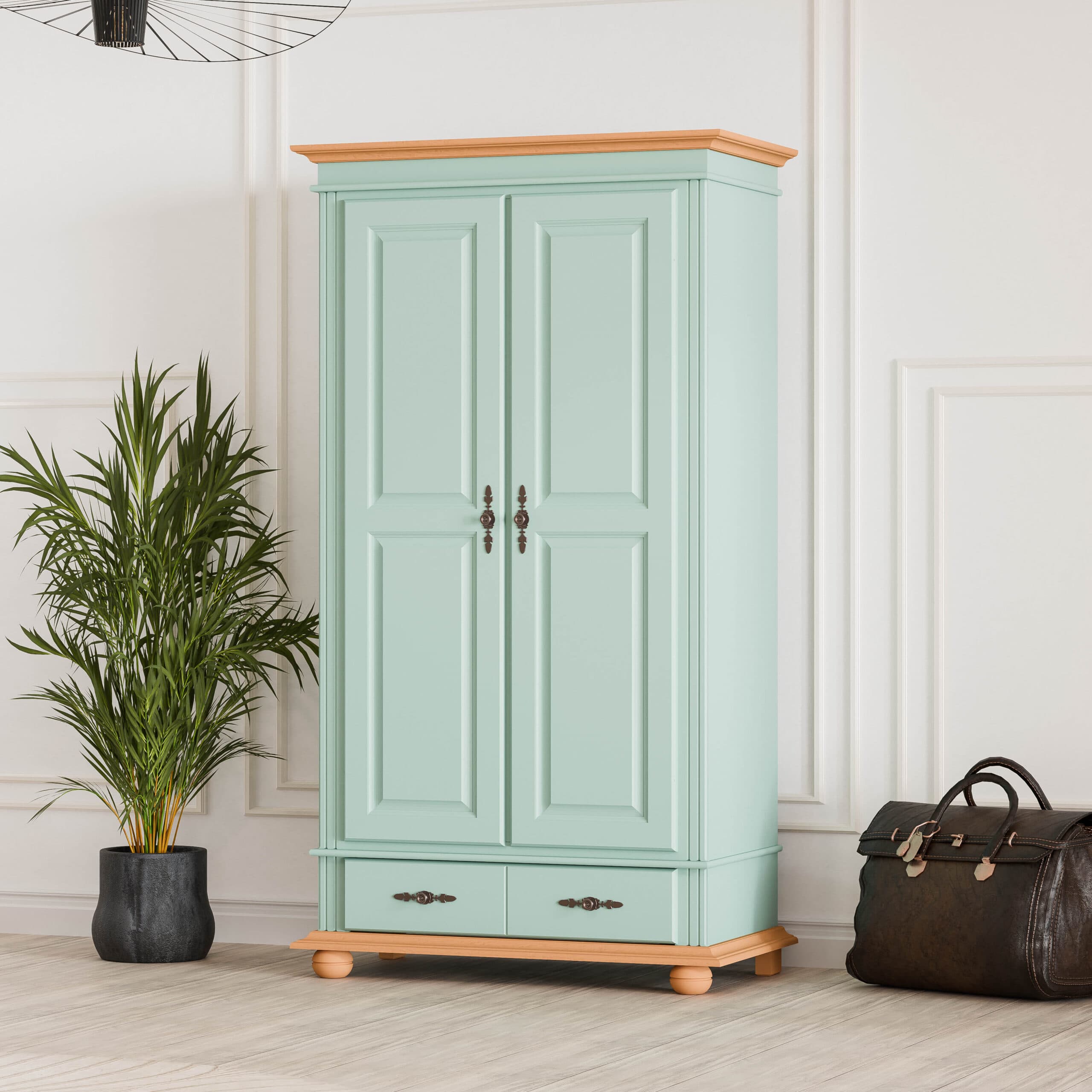 Armoire en bois massif Nordby, 2 portes, turquoise pastel, 110 cm