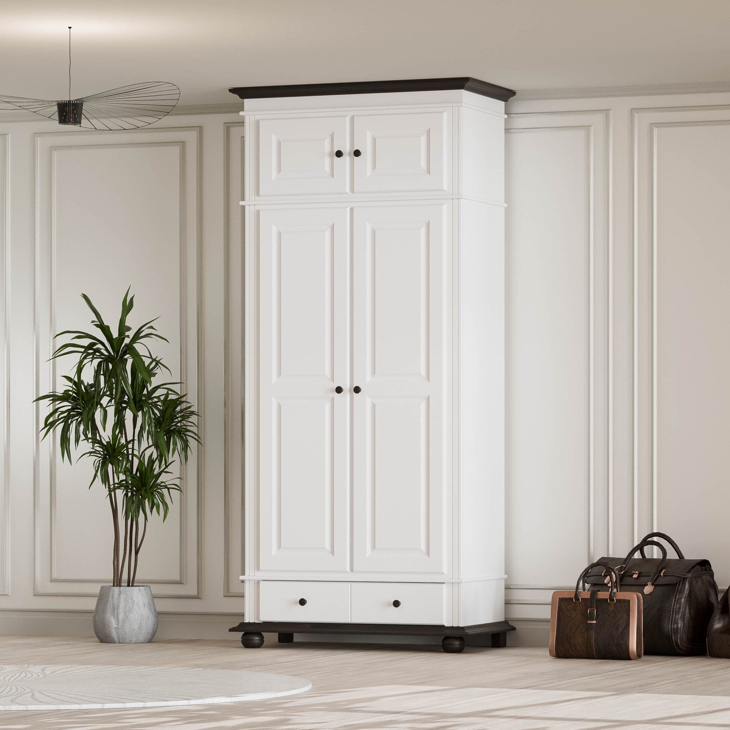 Armoire en bois massif Nordby avec 2 portes, un tiroir et un élément superposé