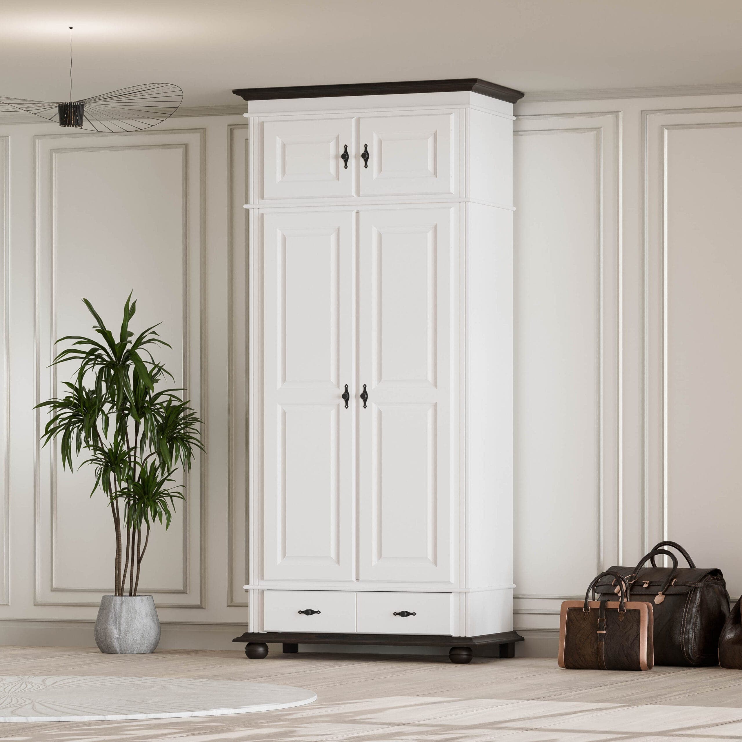 Armoire en bois massif Nordby avec 2 portes, un tiroir et un élément superposé