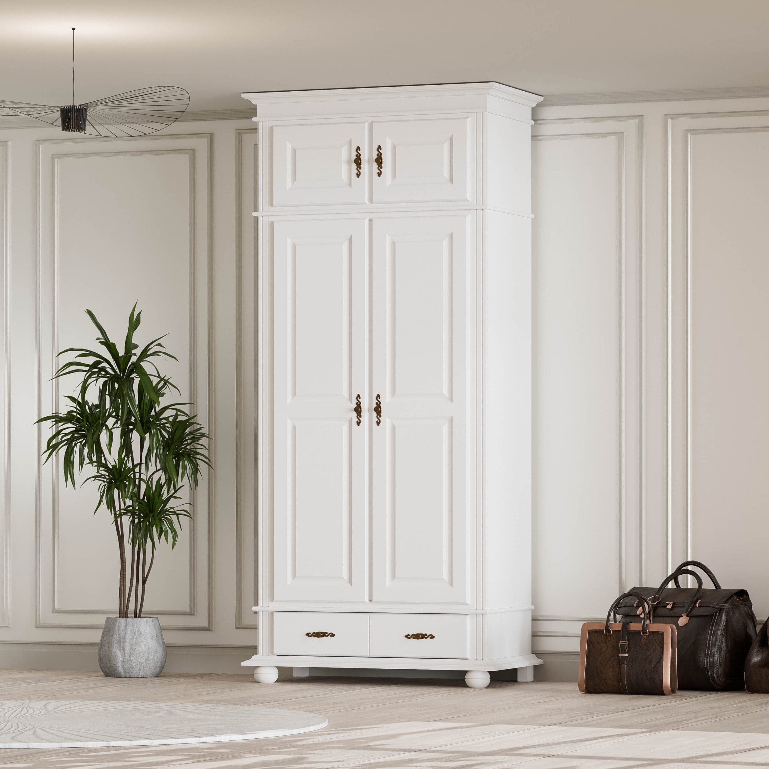 Armoire en bois massif Nordby avec 2 portes, un tiroir et un élément superposé