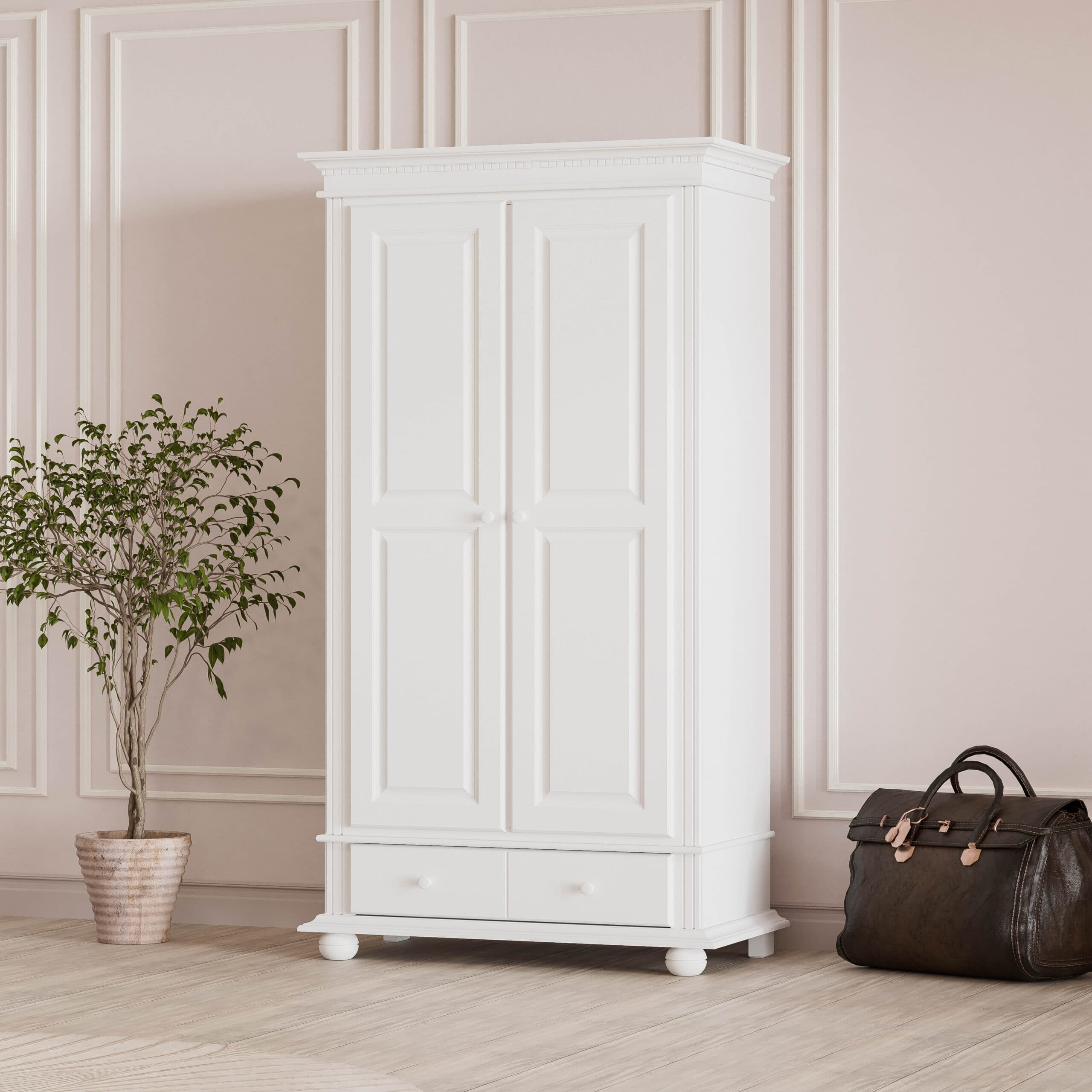 Armoire en bois massif « Fjord » à 2 portes et 1 tiroir, 110 cm