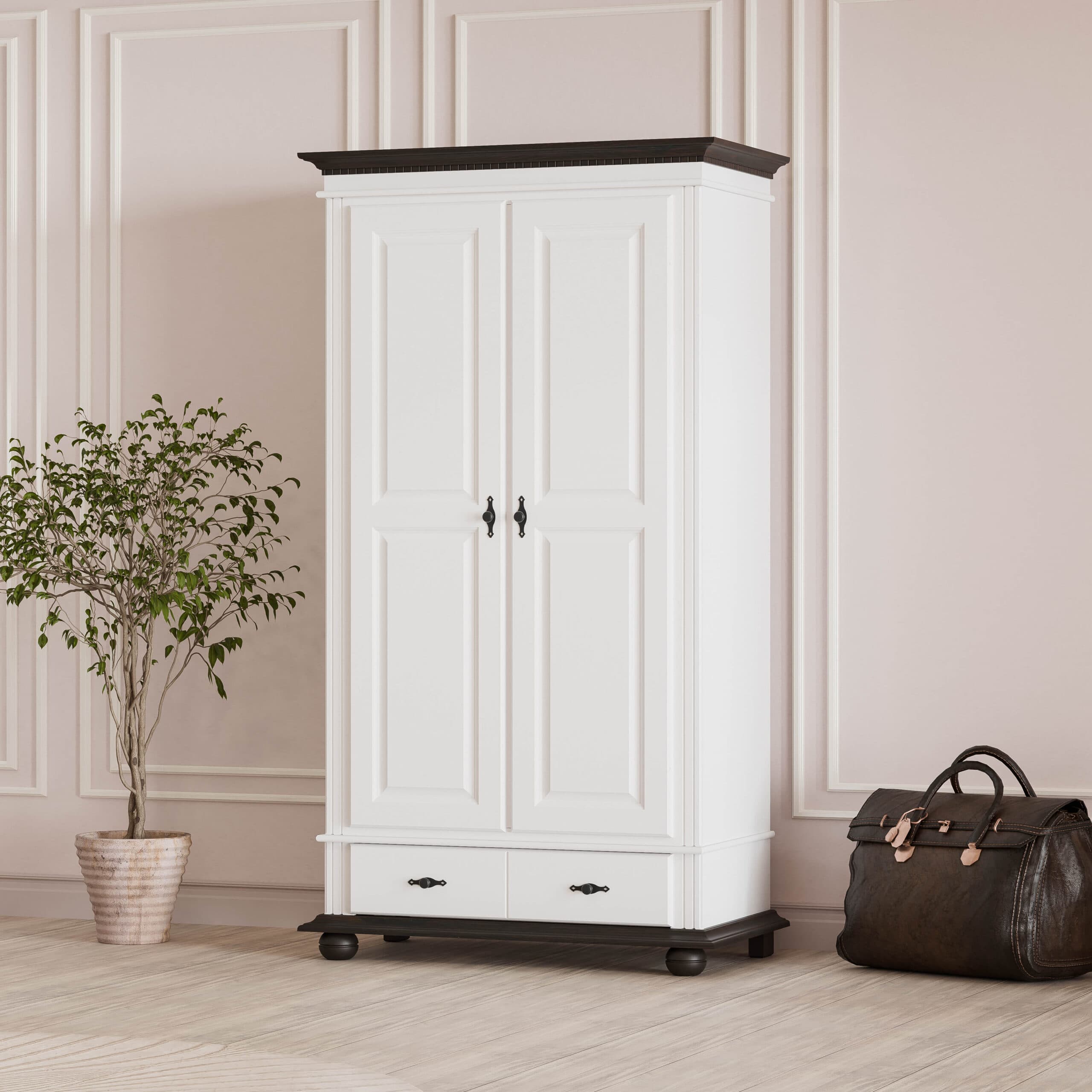 Armoire en bois massif « Fjord » à 2 portes et 1 tiroir, 110 cm