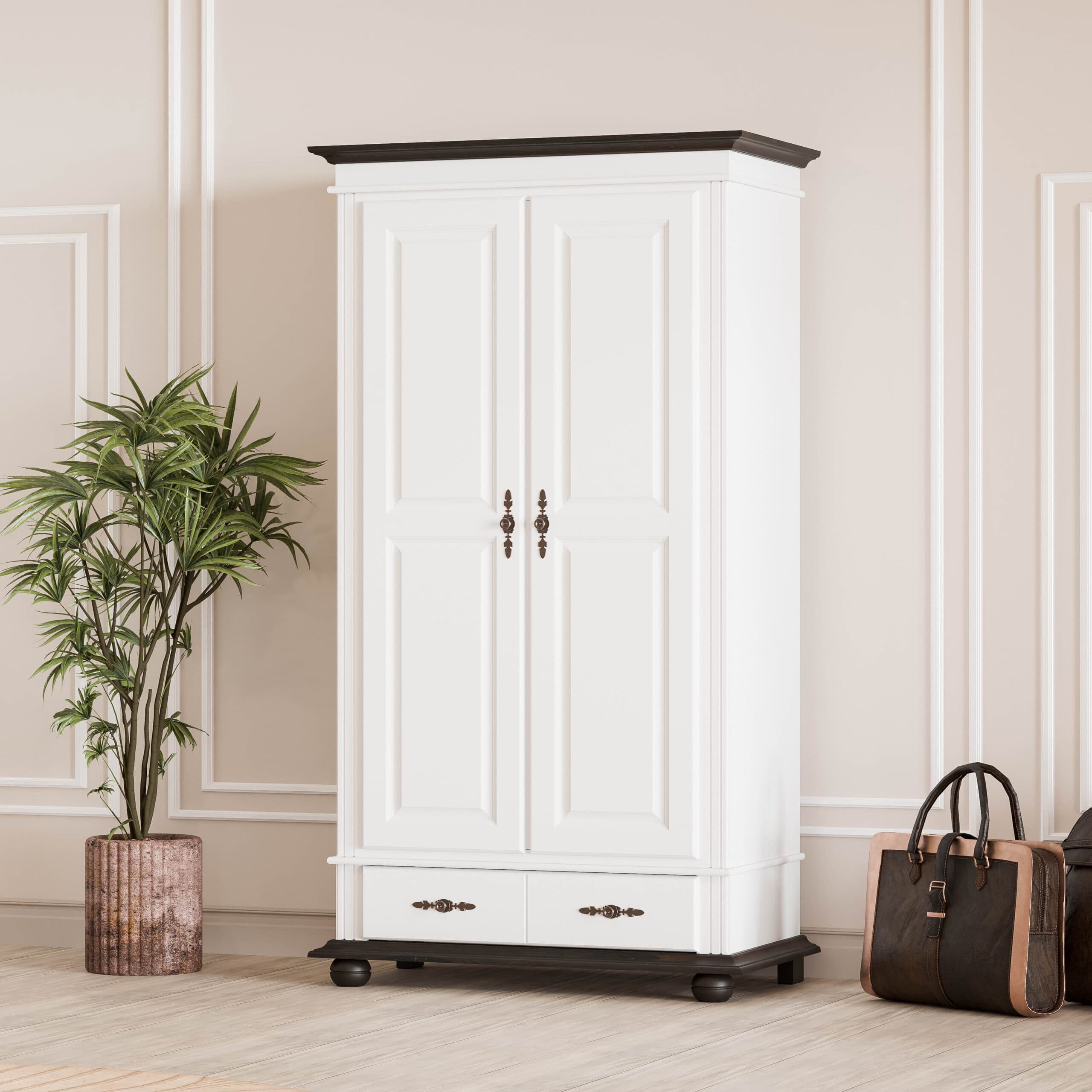 Armoire en bois massif Nordby, 2 portes, 1 tiroir, 110 cm