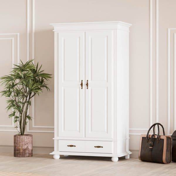 Armoire en bois massif Nordby, 2 portes, 1 tiroir, 110 cm