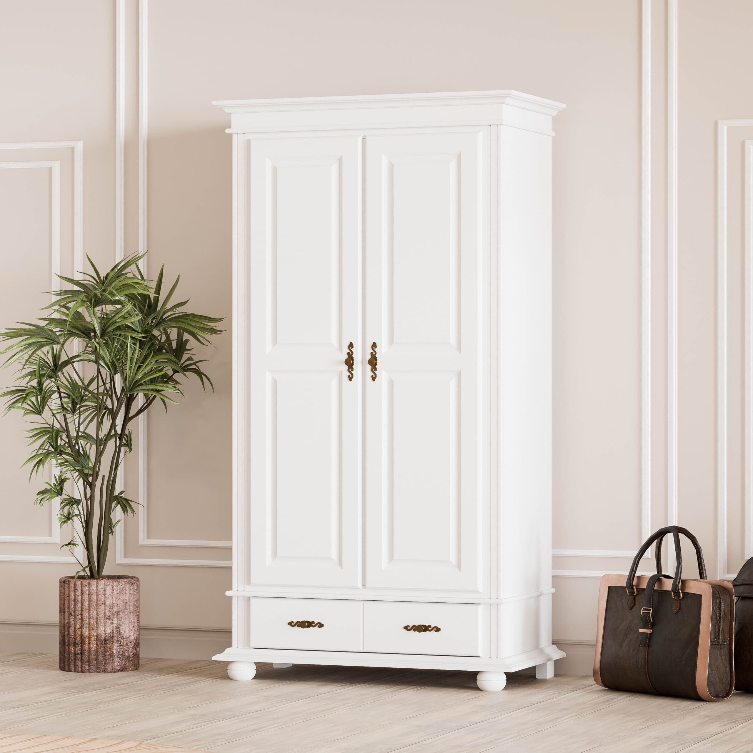 Armoire en bois massif Nordby, 2 portes, 1 tiroir, 110 cm