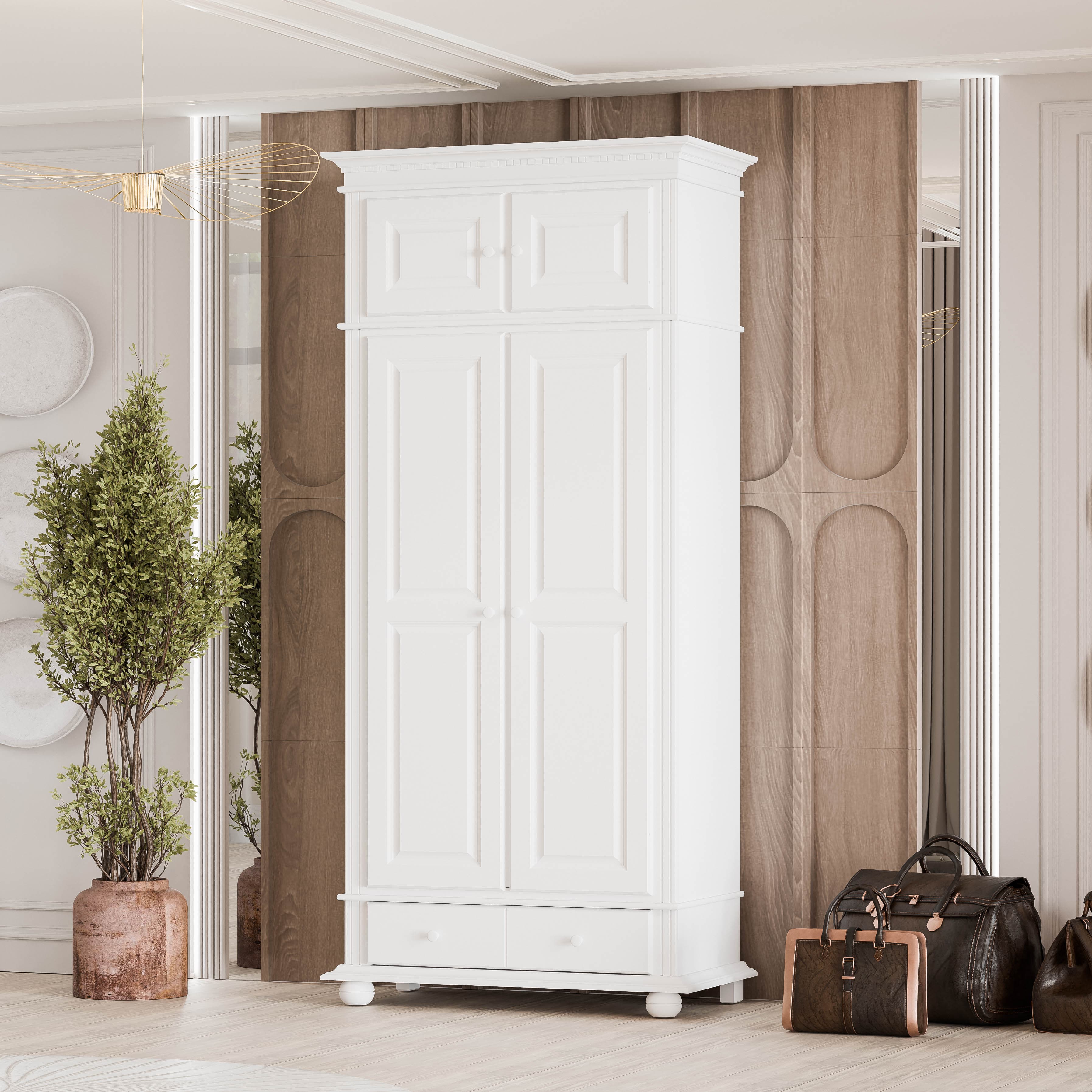 Armoire en bois massif Fjord, 2 portes avec élément supérieur, 110 cm