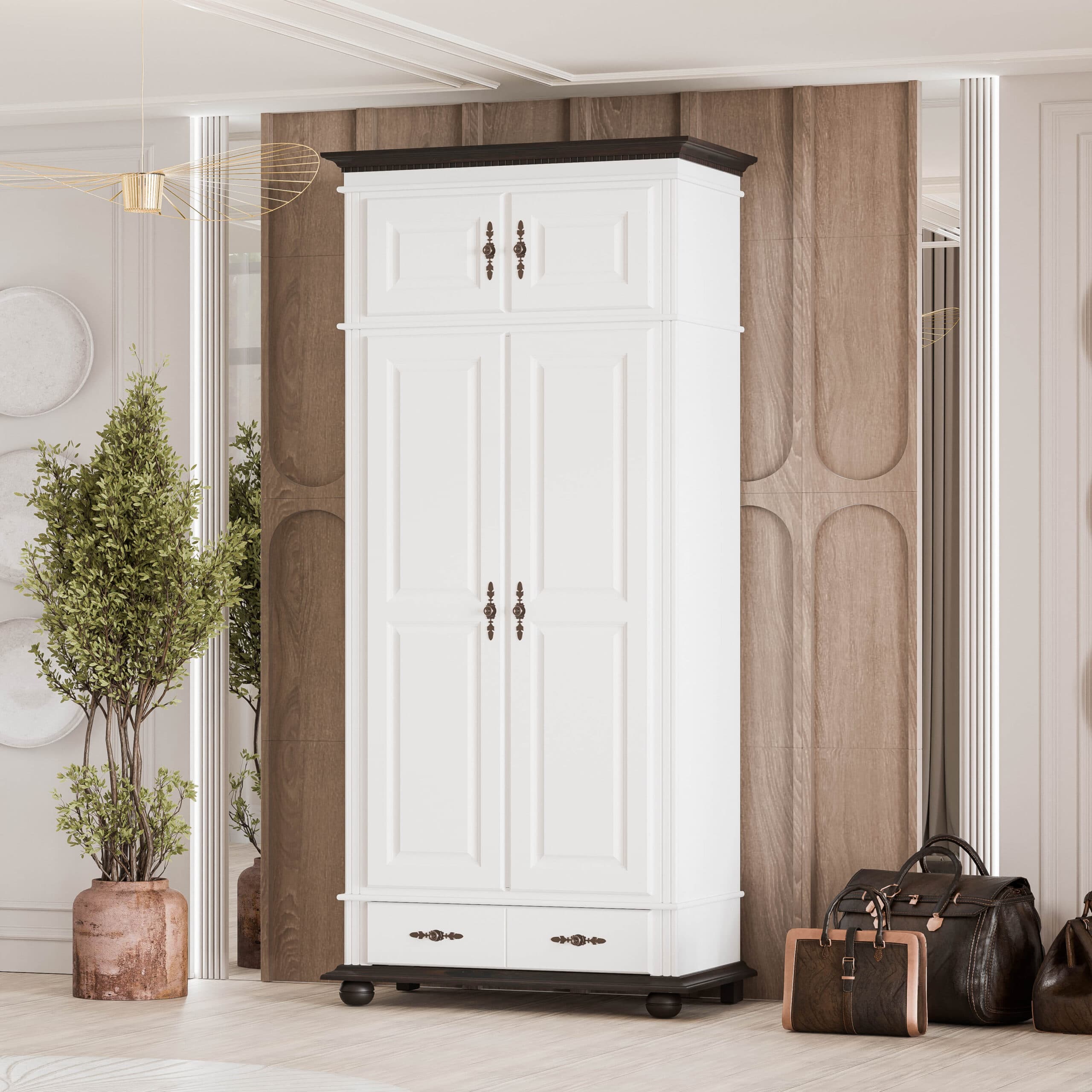 Armoire en bois massif Fjord, 2 portes avec élément supérieur, 110 cm